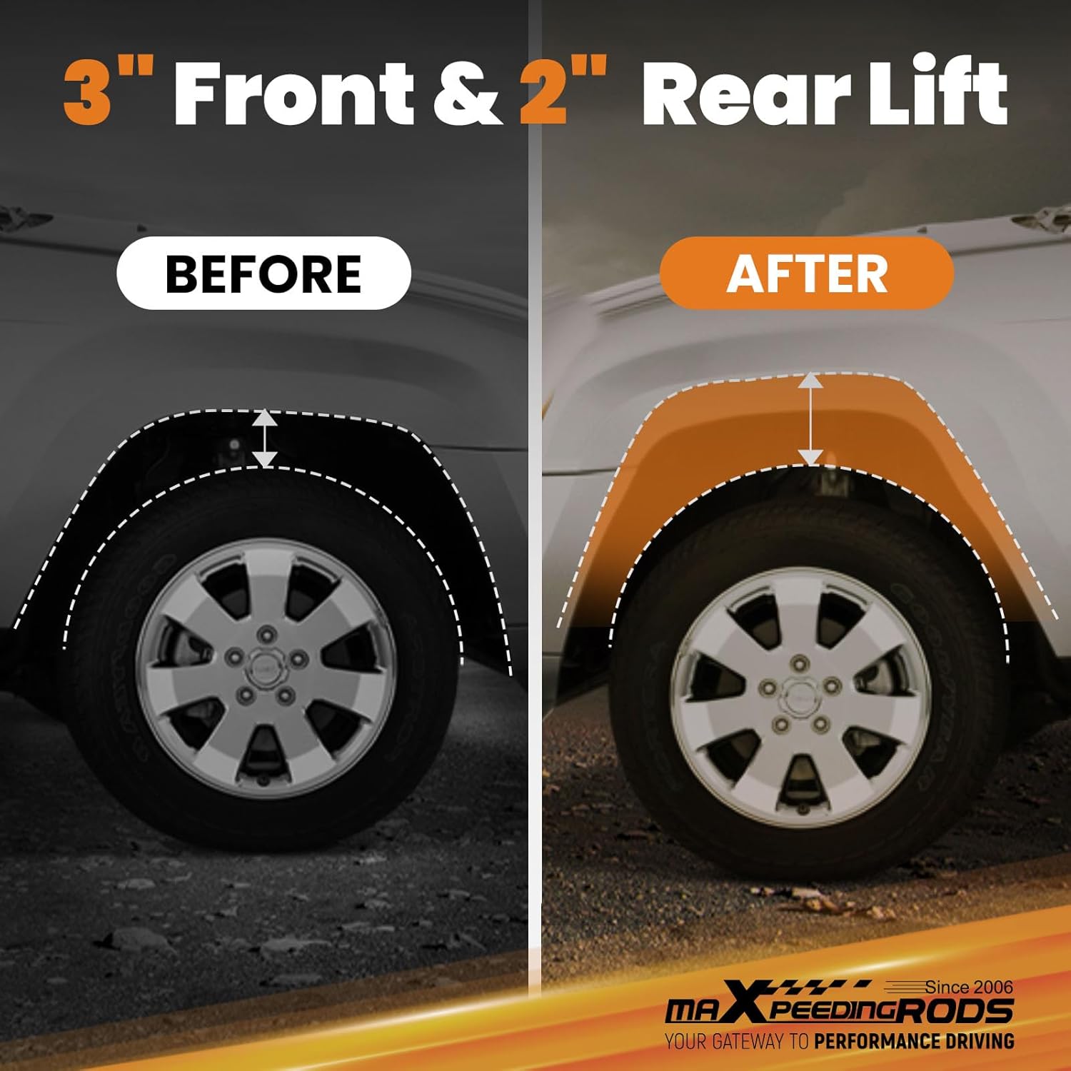maXpeedingrods 3" Front & 2" Rear Leveling Lift Kit for Ram 1500 2009-2024 4WD 2WD with Strut Coil Spring Spacers