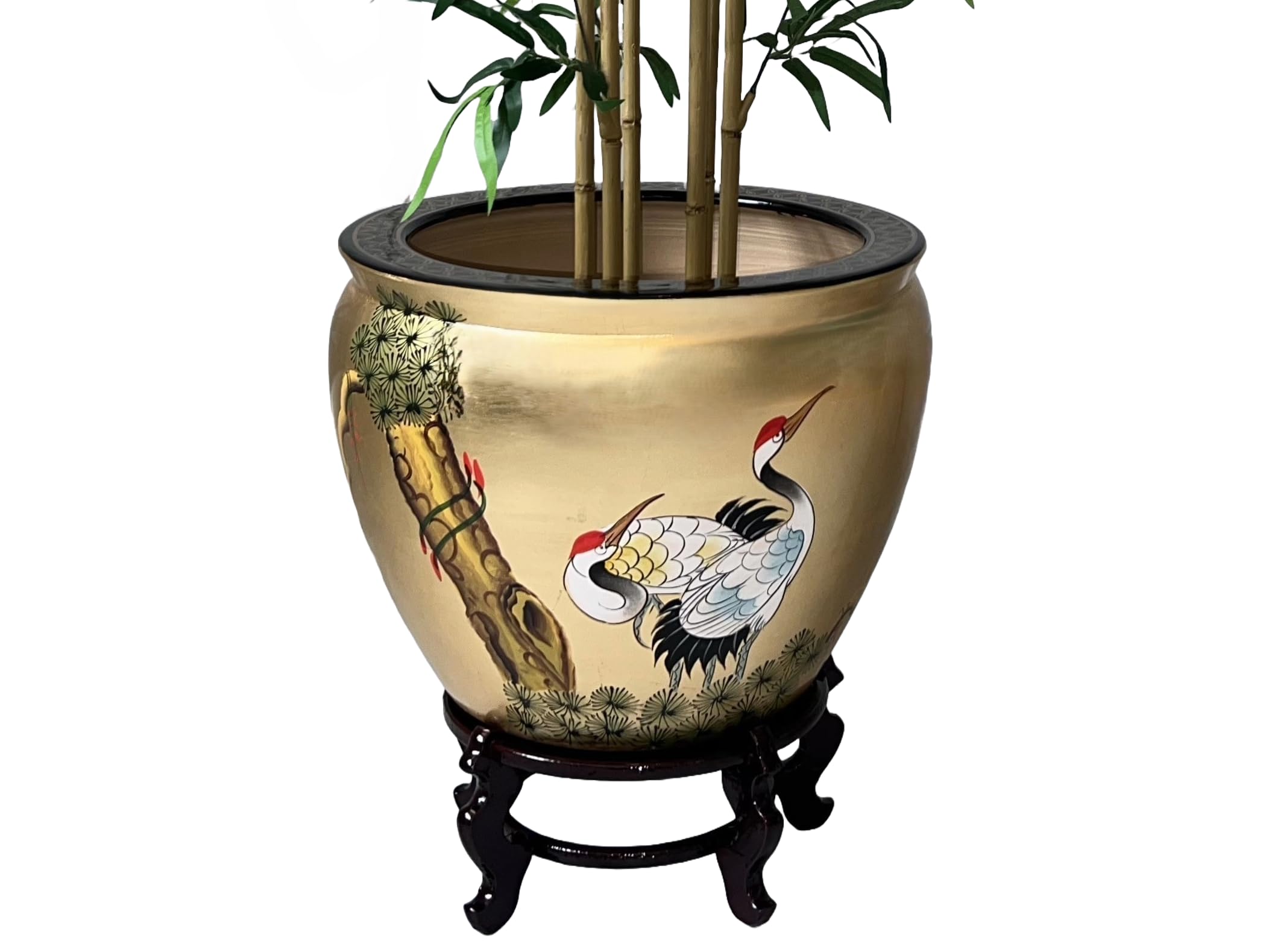 Oriental Gold Leaf Plant Pot Fishbowl, Planter Urn Hand Painted Chinese Furniture