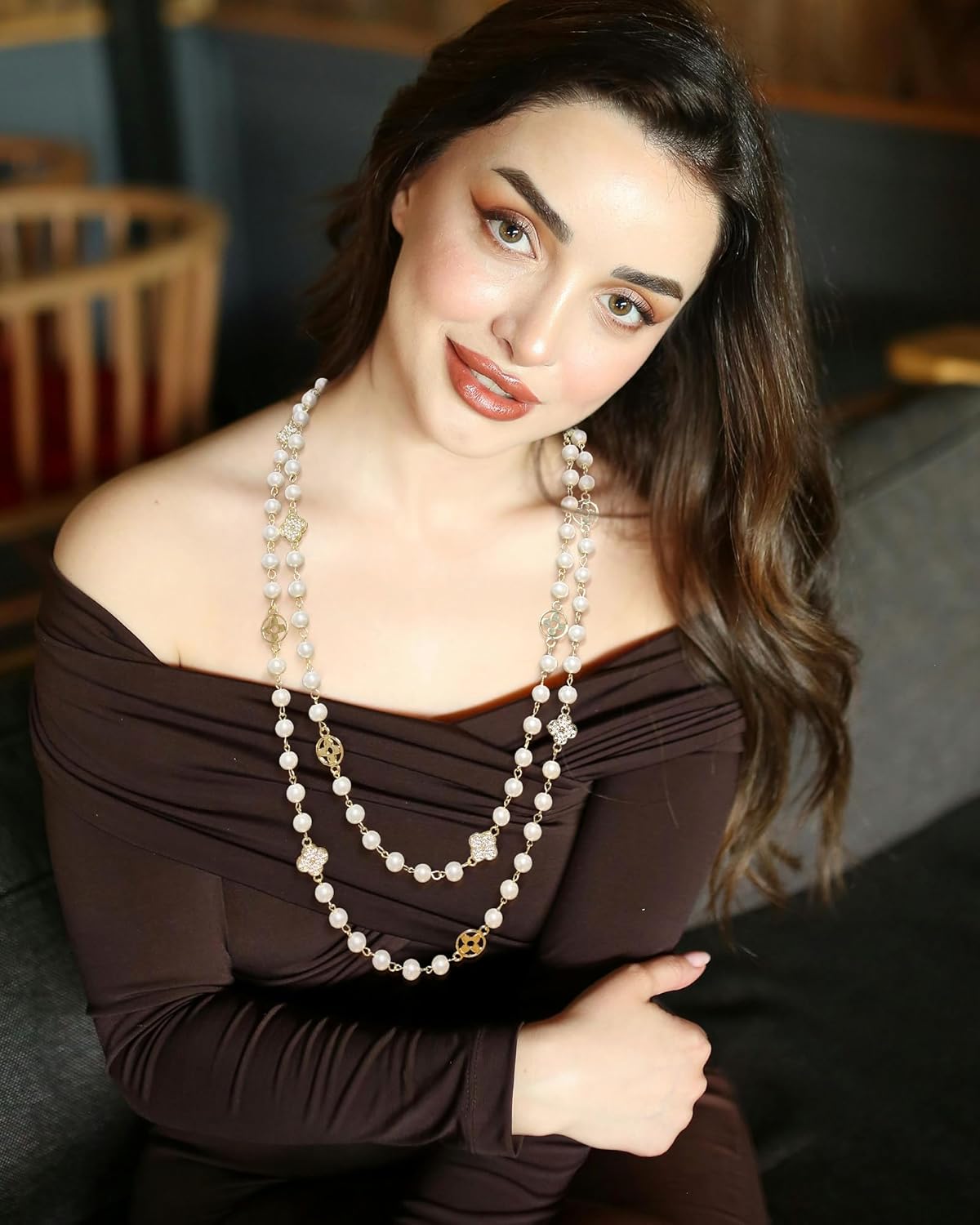 8MM Round Simulated Shell Pearl Strand Layered Necklace for Women, Dainty Multiple Strands Long Necklace for Party, Vintage Costume Jewelry - Image 2