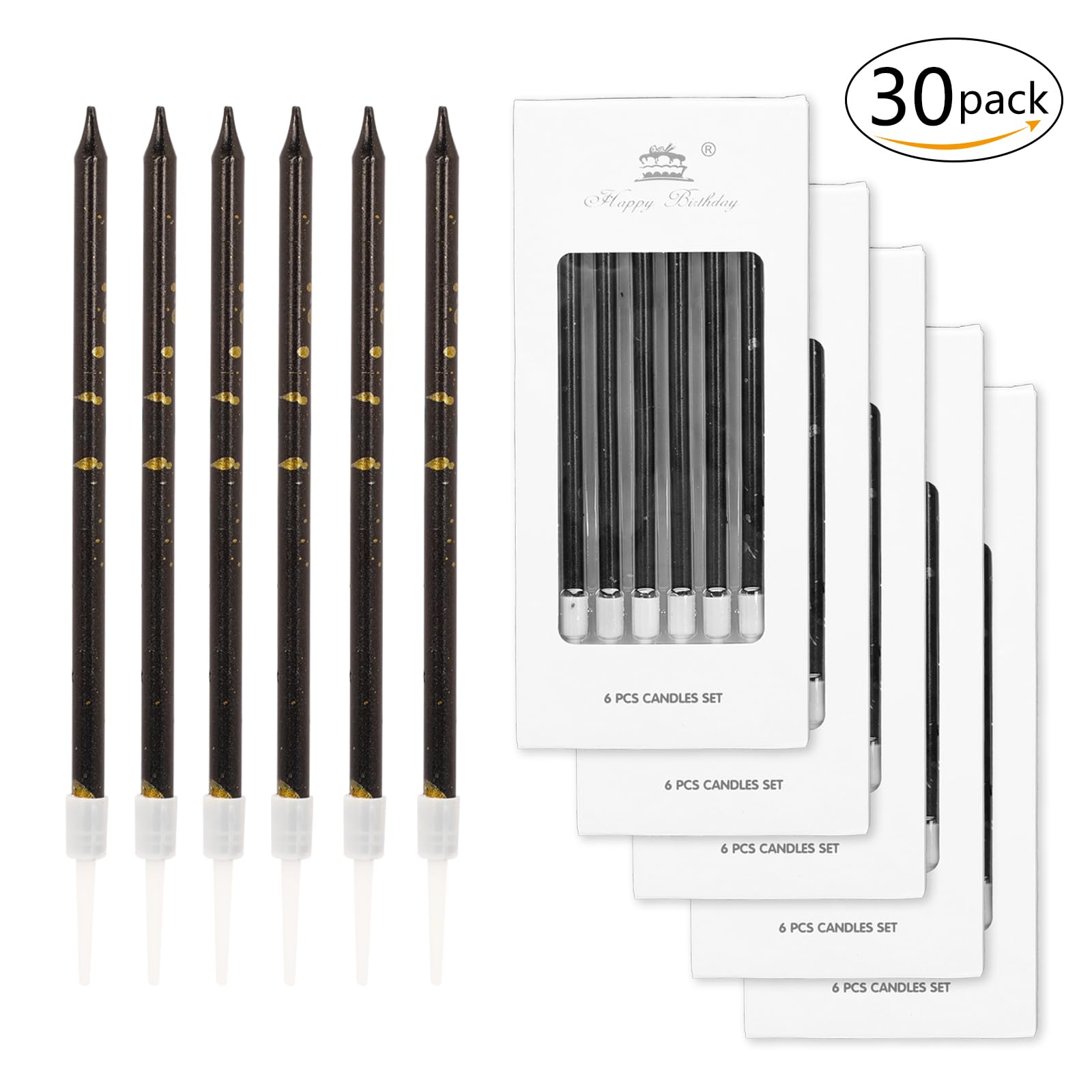Black Birthday Candles Number 5 Candle With 6pcs Long Birthday Candles For Cake, 5 - View #14