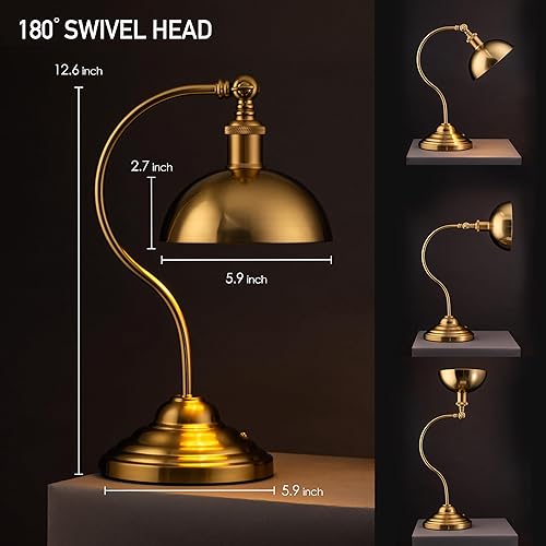 Miniatura 4 de O'Bright Bankers - Lámpara de mesa LED inalámbrica, funciona con batería, recargable, atenuación de 3 niveles, carga universal USB-C, cabezal Latón