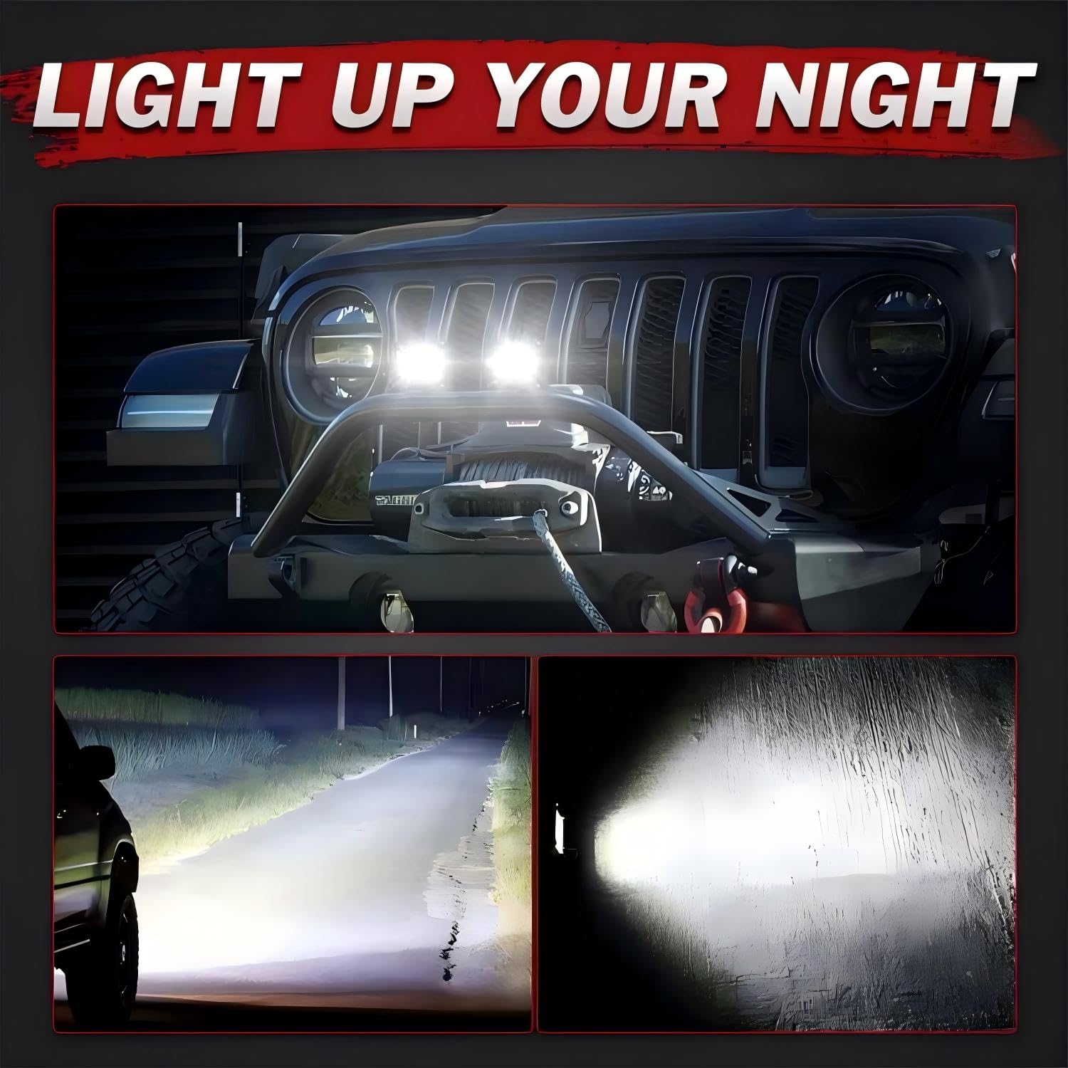 WELLIT Phare De Travail LED 2x40W 3'' Projecteur LED 12V 24V Jaune Carré Extra Spot Feux Antibrouillard Offroad Pour Voiture Tracteur Moto Feux De Pêche (2x40W Blanc - 9