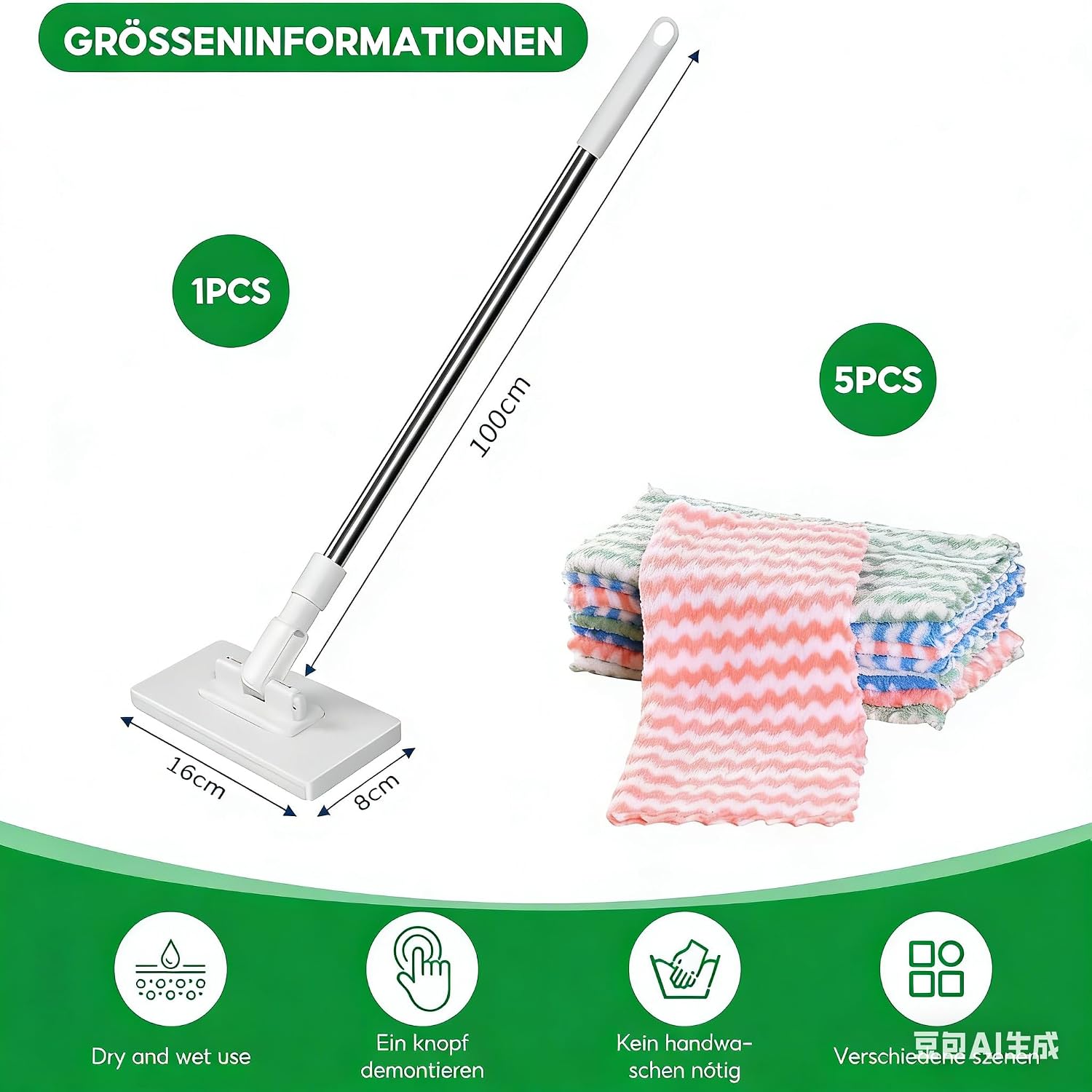 Mop z systemem dociskowym zaciskowym mop do mycia z 5 wielokrotnego użytku ściereczkami z mikrofibry bez prania zdejmowana ściereczka z zaciskiem do usuwania sierści zwierząt z kamiennych podłóg