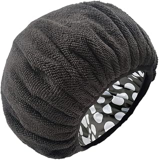 Terry Cloth Lined Shower Cap for Women Large Double Layer Shower Cap with Microfiber Dry Hair Function Resuable Waterproof Breathable Shower Cap