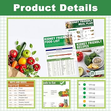 Set of 3 Kidney Friendly Food List Chart, Renal Diet Meal Plan & CKD Stage 3 Food Chart with Recipes, Potassium Rich Foods Chart, Kidney Safe Food Chart & Dialysis Accessories for Seniors