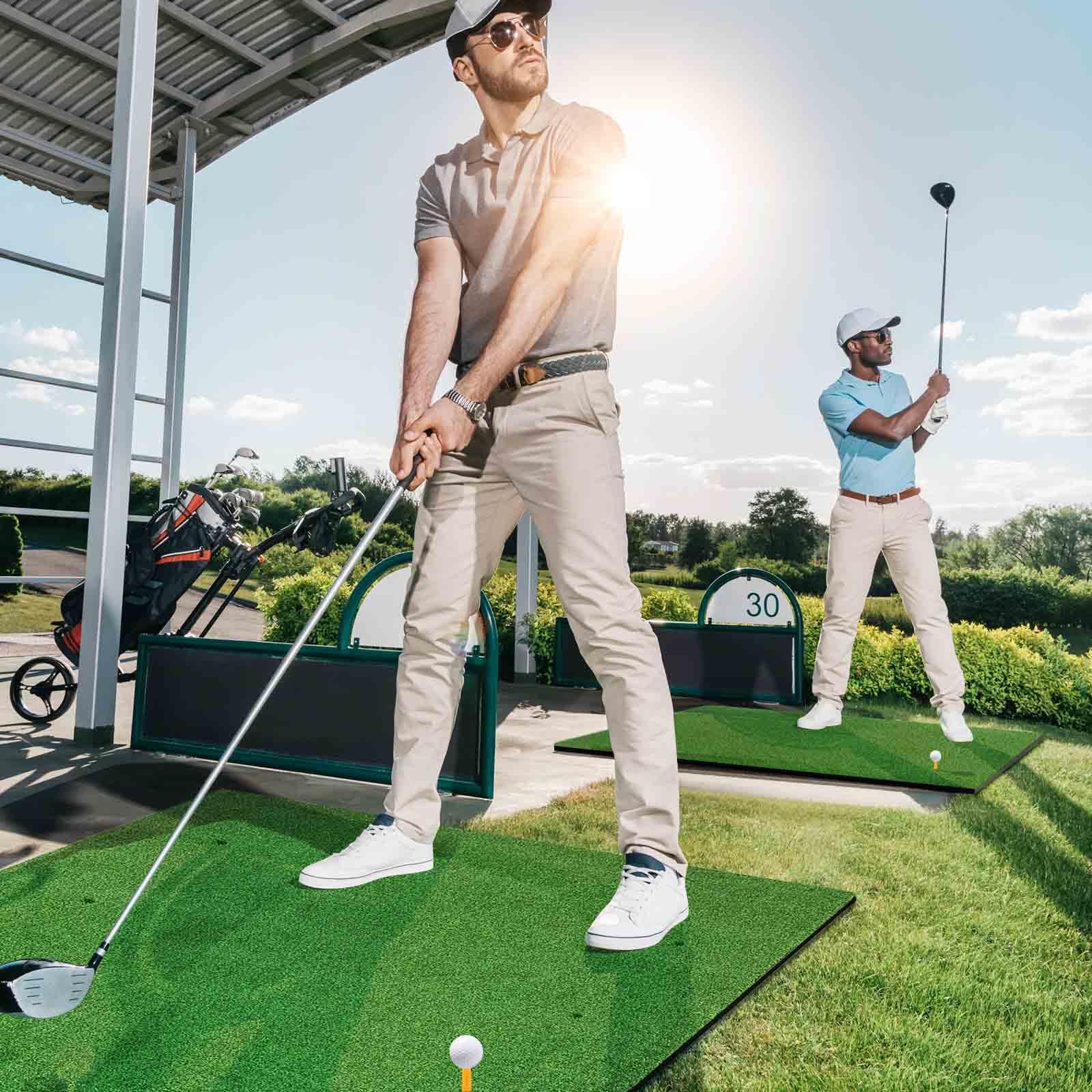 LIFEZEAL Golf Abschlagmatte inklusive Gummi Tee, Golf Matte zusammenrollen, Golf Abschlagmatte mit 6 Abschlagpositionen & 2 Ausrichtungsstäbe, Golfmatte für Garten/Garage