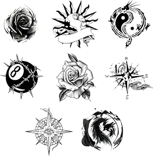 Black And White Artistic Tattoo Sticker Set Ink Rose Sun Easy To Stick And Remove Small Hand Tattoo