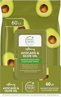 Petal Fresh Softening & Protecting Avocado & Olive Oil Makeup Removing, Cleansing Towelettes, Gentle Face Wipes, Daily Cleansing, Vegan and Cruelty Free, 60 count