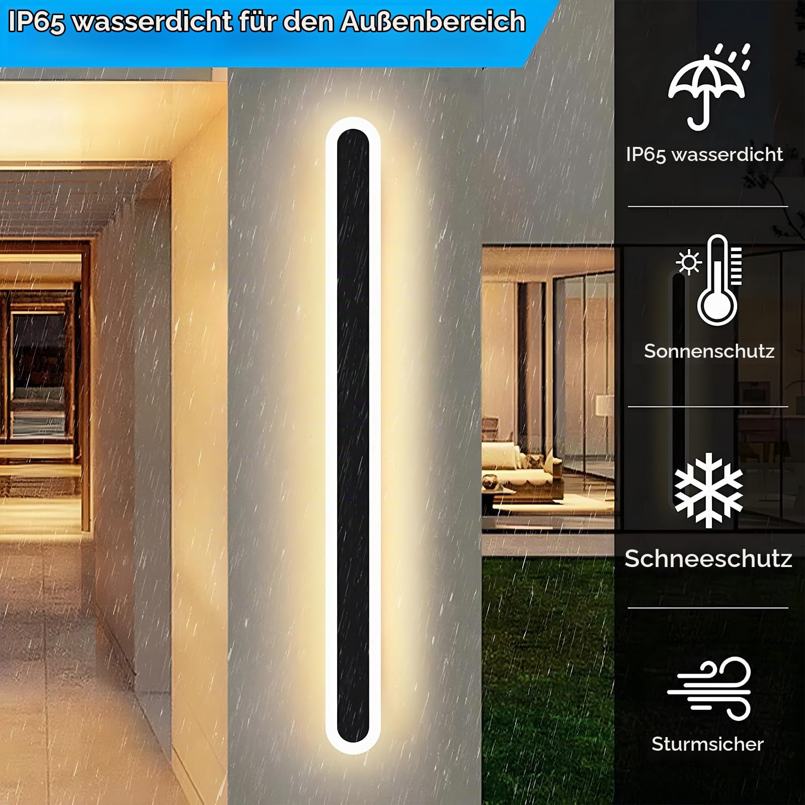 25W/120CM Wandleuchte Aussen LED Lange Wandlampe mit Fernbedienung | Moderne Wasserdicht Ip65 Wandleuchte,Dimmbar 10-100%, 3000K-6000K,,für Villa Garten Korridor Außenbalkon,110-240V,Schwarz