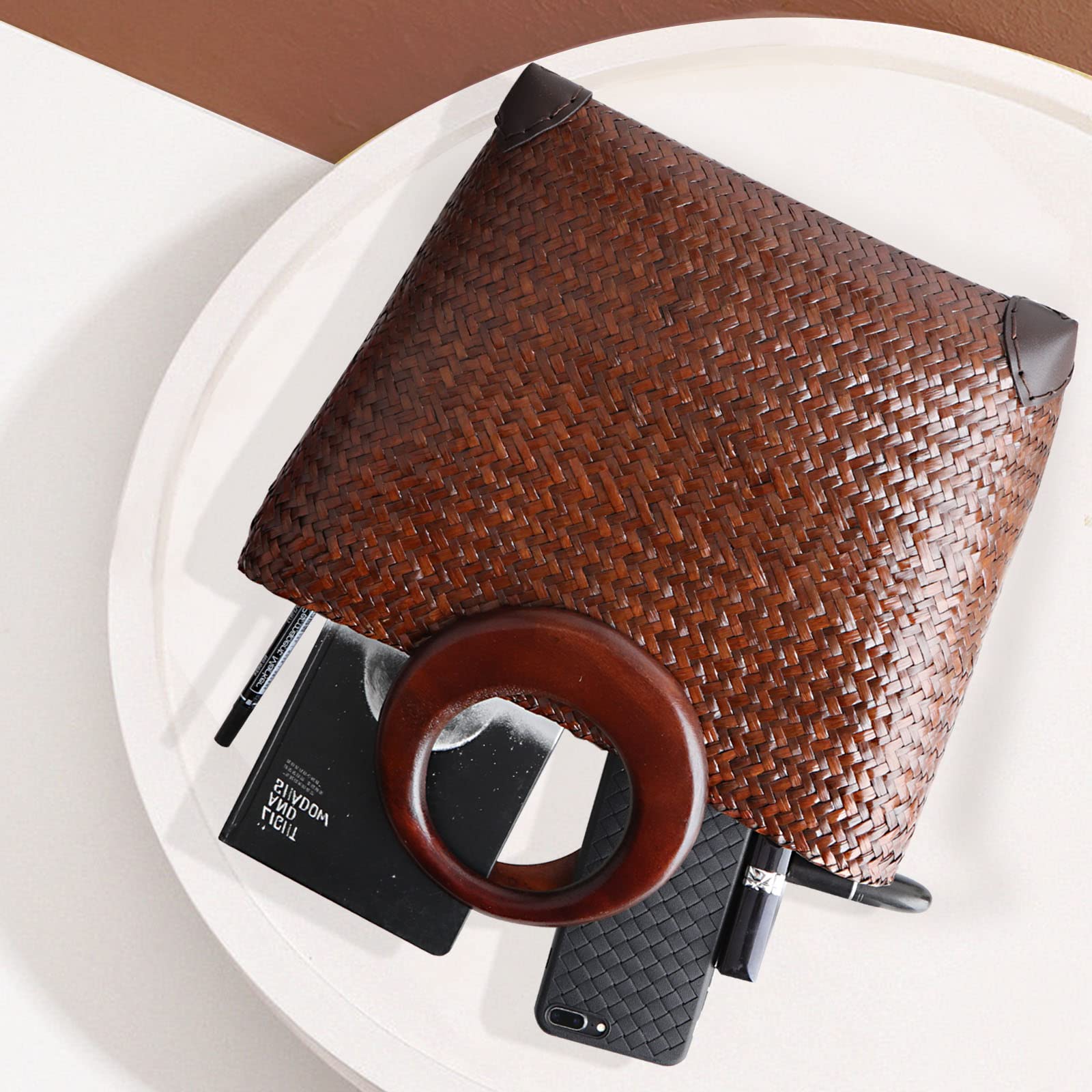 Qtkj Hand Woven Womens Straw Large Boho Handbag Bag Women