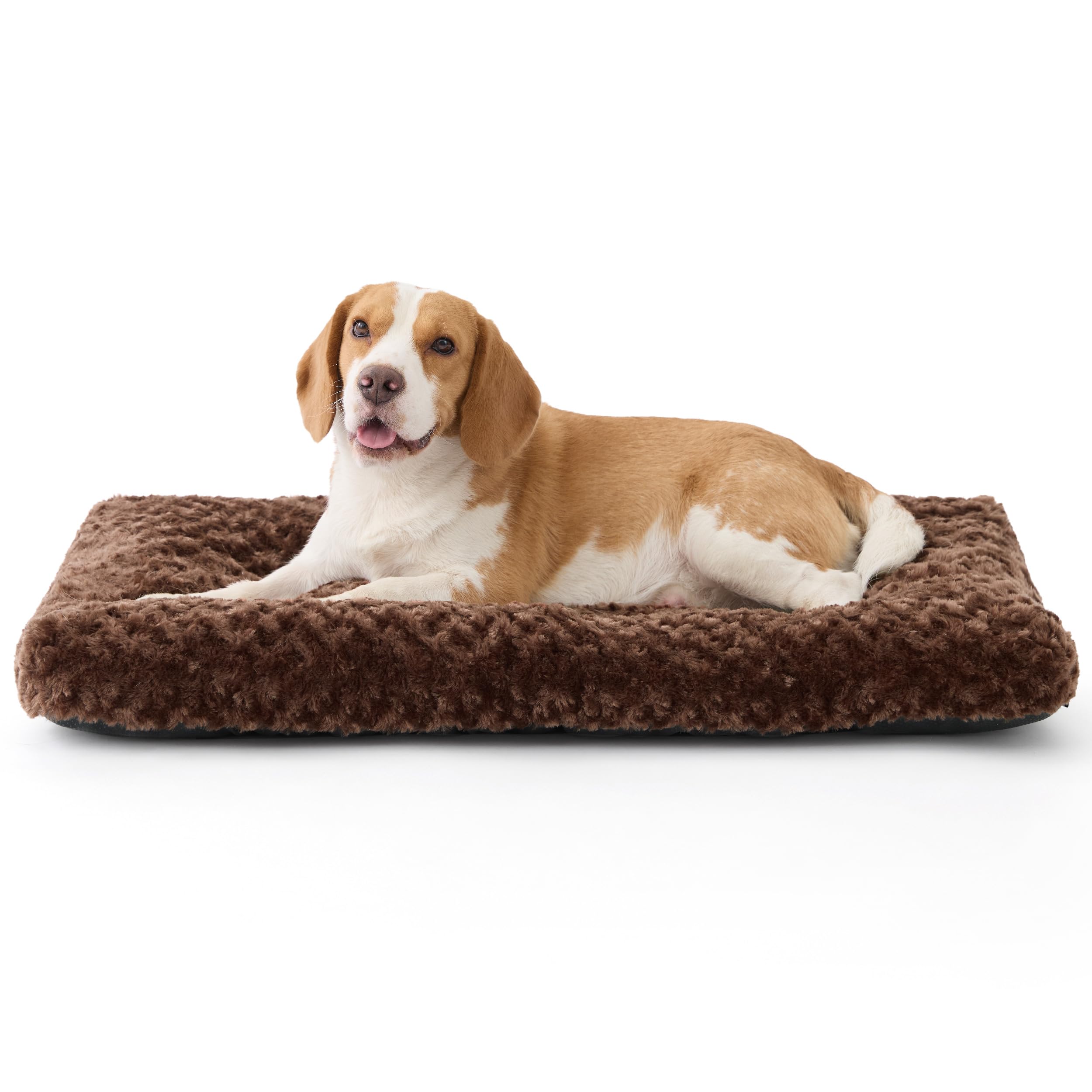 BEDSURE Hundebett Grosse Hunde waschbar - wirbelte plüschige Hundekissen Sanfte Unterstützung, bürstenplüsch hundematte mit Rutschfester Unterseite, Hundematratze für große Hunde, braun,89x58x7cm