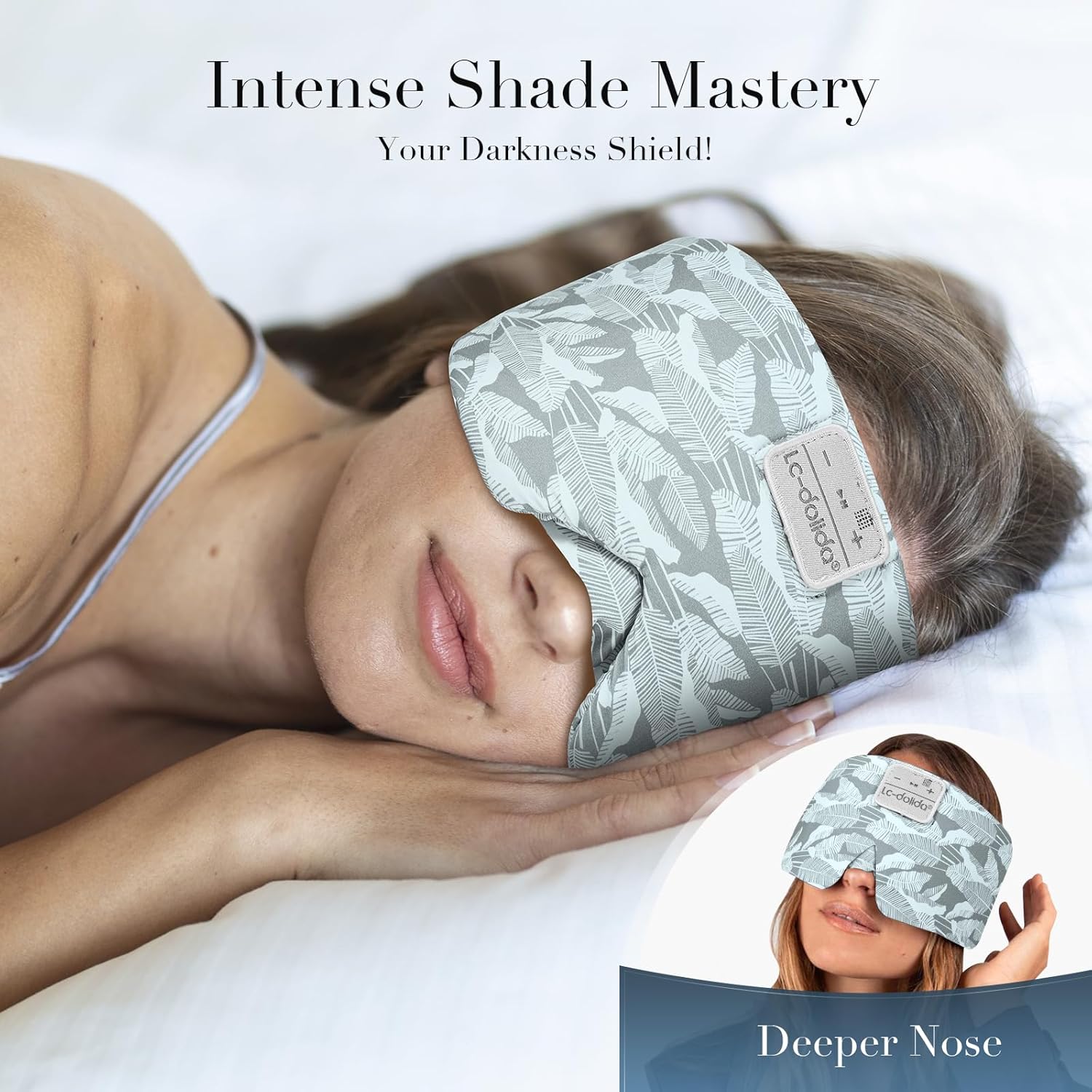 LC-dolida Sleep Mask with Bluetooth Headphones, Extra Large Silk Eye Mask for Sleeping Side Day Sleepers, Sleep Headphones Bluetooth 5.4 for Women Men with Thin Speaker, Blackout, Comfort, Microphone - Image 2