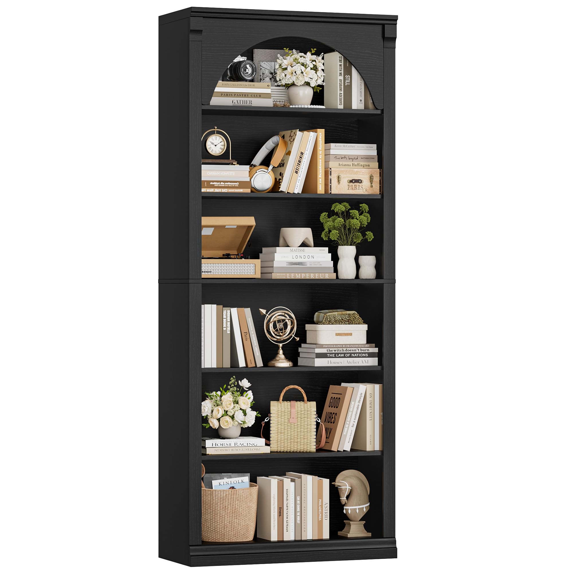 FirFurd Bücherregal 75 cm breit Gewölbter Bücherschrank Vitrinenschrank