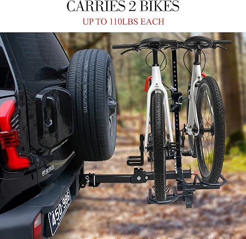 Miniatura 7 de Portabicicletas de enganche para 2 bicicletas, soporte para bicicletas estándar, de neumáticos gruesos y eléctricas, se adapta a automóviles,
