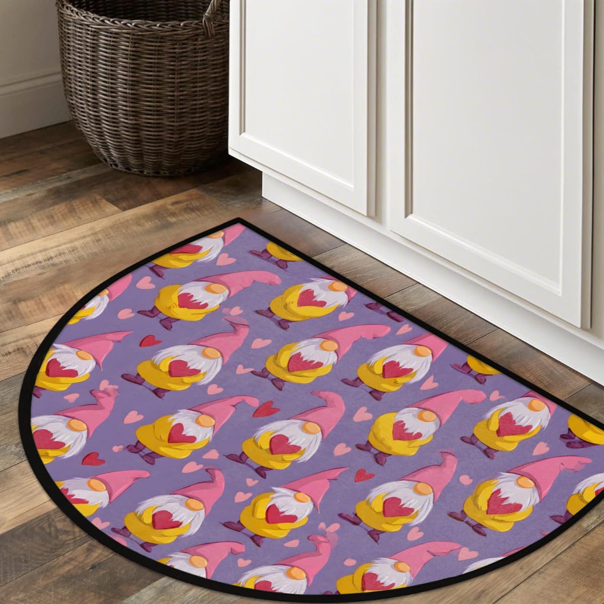 Front Door Mat Indoor Outdoor Entrance, Valentine's Heart Dwarfs Half Round Door Mat Absorbent Non-Slip Backing Welcome Doormat Patio Entryway Low Profile Floor Mats for Kitchen Fireplace 36" x 24"