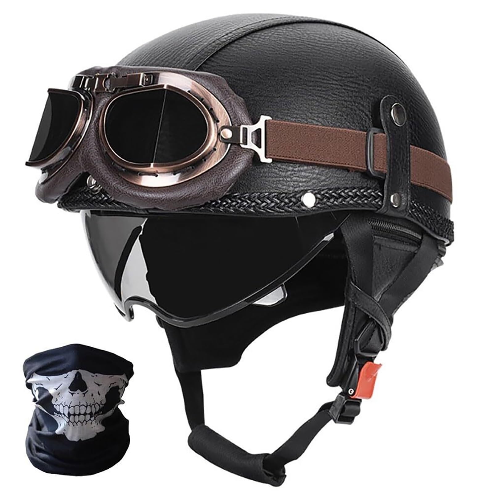 Półkask Motocyklowy Retro Niemiecki, ECE-Certyfikowany Otwarty Półkask z Wizjerą Słoneczną, Unisex dla Skuterów, Motocykli, Cruiserów, Choppers
