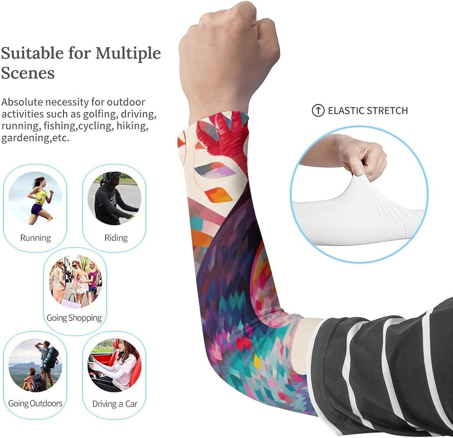 Colorful Pigeon Arm Sleeves for Men Women Sun Protection Sleeves Cooling Compression Arm Covers for Sport