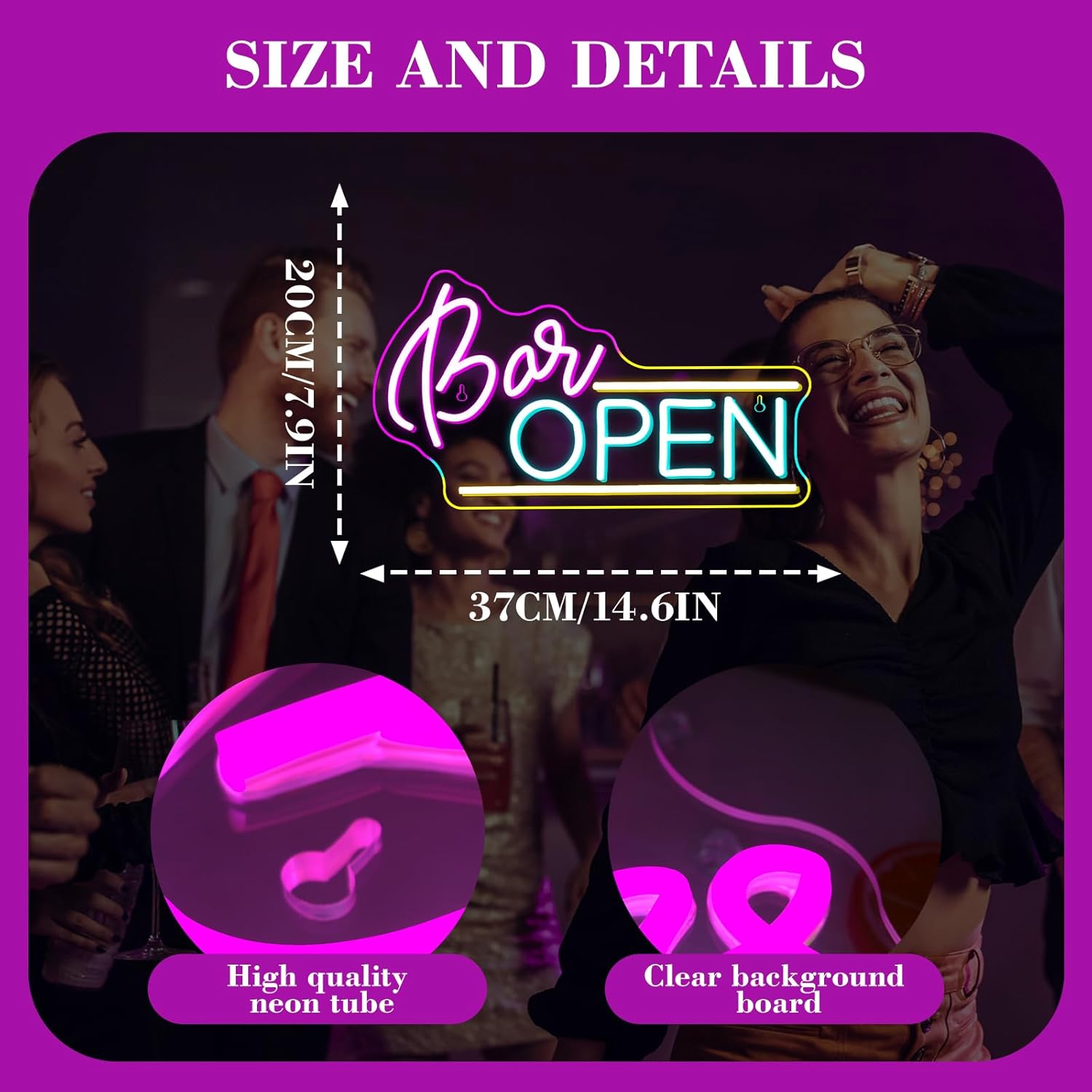 WX&YH Bar Open Neon Sign - Led Sign 10 Dimmable Open Neon Signs for Wall Decor, Open Bar Neon Lights Signs for Business Window Pub Cafe Man Cave Club Restaurant Open Sign Decor Gifts - Image 2