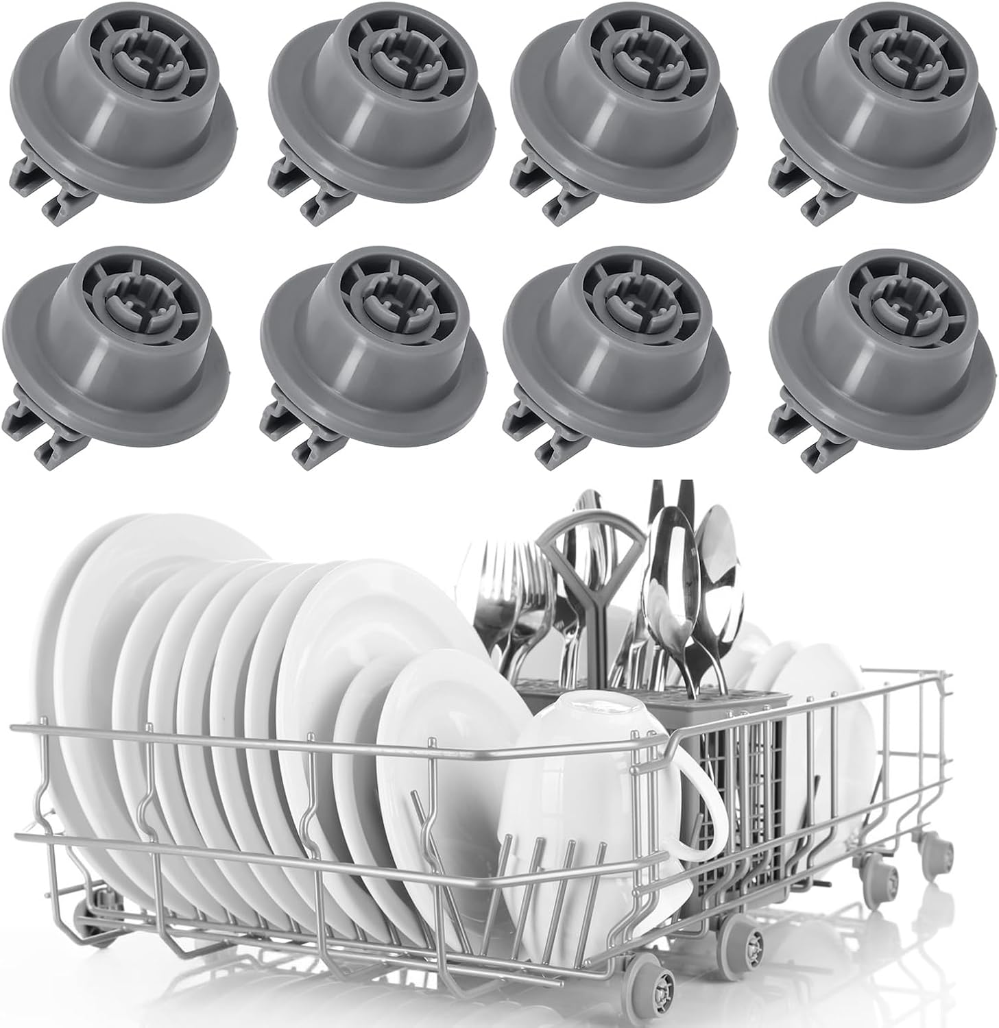 8Pcs Dishwasher Upper Wheel Assembly 611475 Replacement for Bosch Dishrack Upper Rack Wheel Replace# bsh AH3477735 AH8727387 00611475 1559847 Grey (Upper 8p)