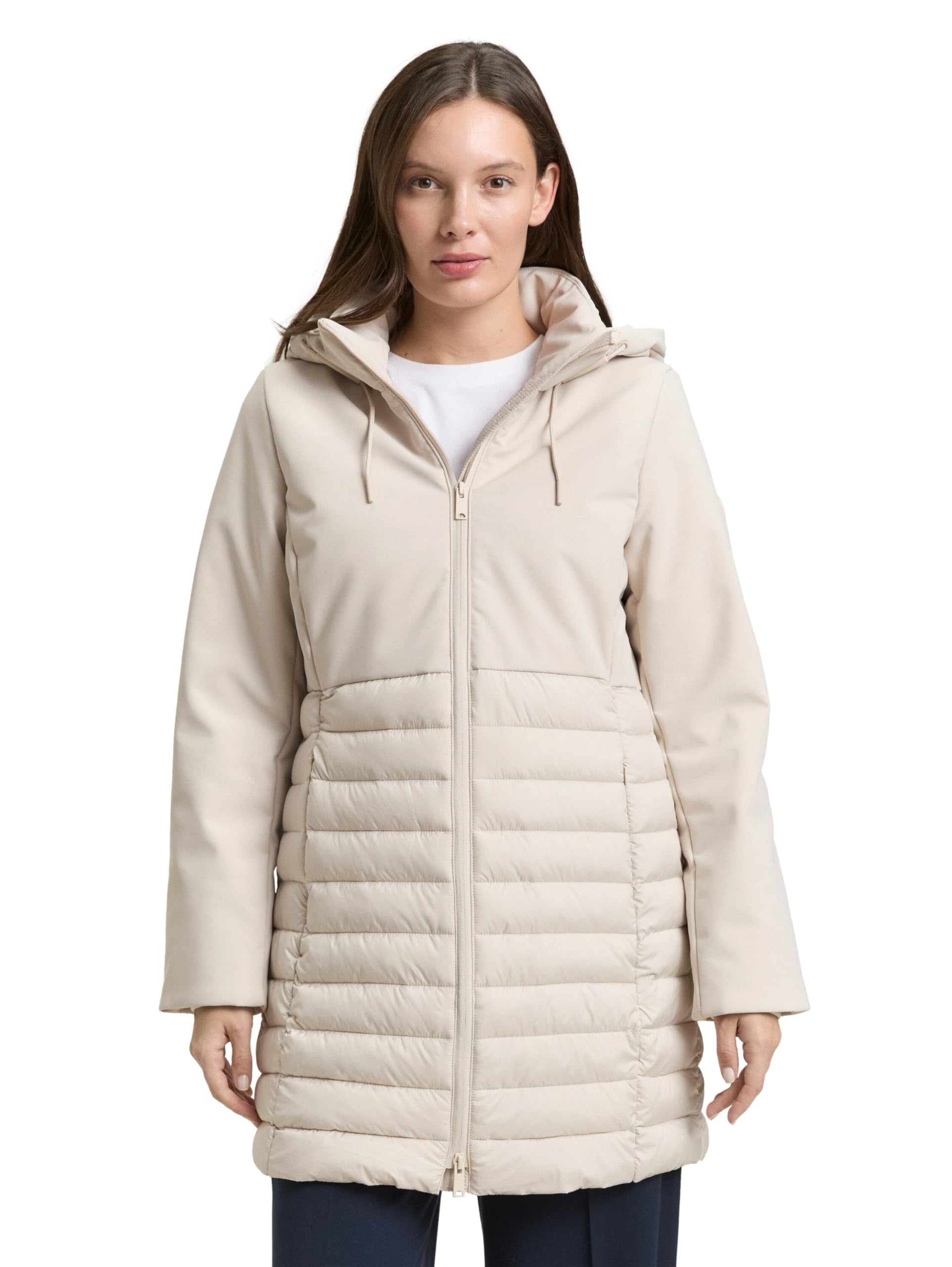 TOM TAILOR Damen Hybrid Mantel mit Stehkragen und Kapuze