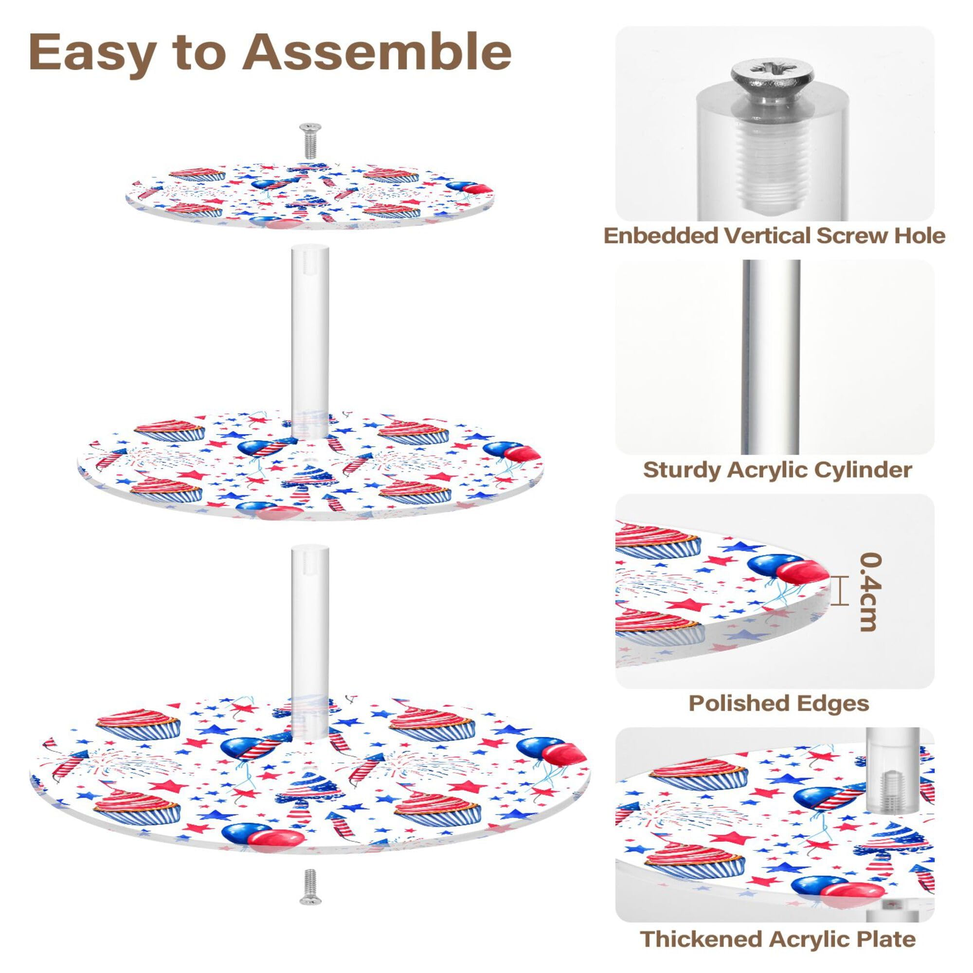PYBUG Independence Day 3 Tier Acrylic Cupcake Stands Tower,Dessert Table Display Set for Tea Party,Wedding,Birthday, Baby Shower