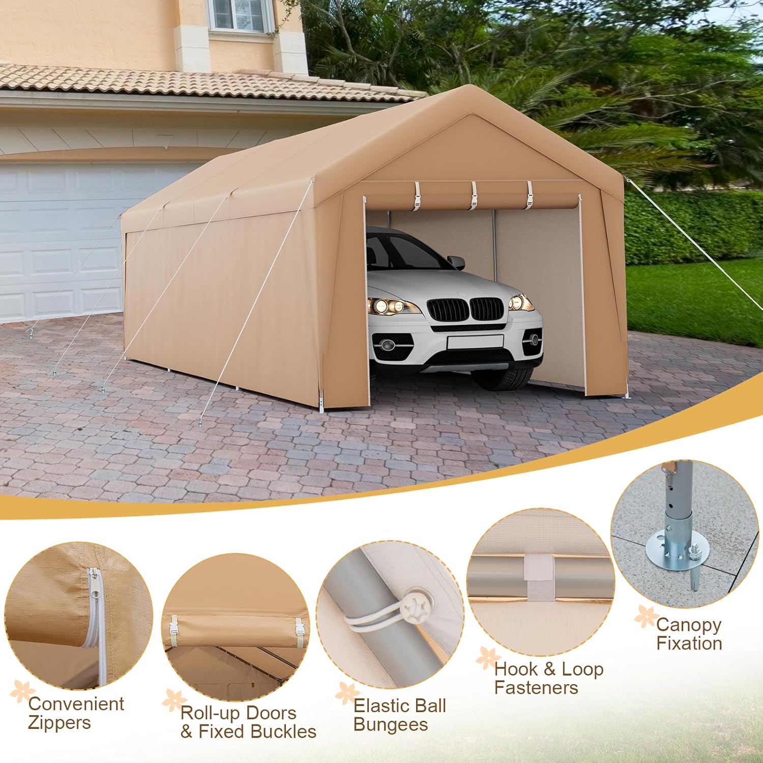 Tangkula 10x20 Ft Heavy-Duty Carport, Portable Garage Tent with Galvanized Steel Frame, Removable Sidewall & 2 Roll-up Zippered Door, Outdoor Car Canopy Shelter for Car, Truck, SUV, Boat