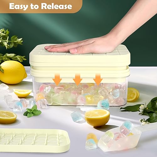 Miniatura 3 de Bandeja para cubitos de hielo con tapa y contenedor, paquete de 2 bandejas de hielo para congelador, 28 x 2 moldes para cubitos de hielo, molde para