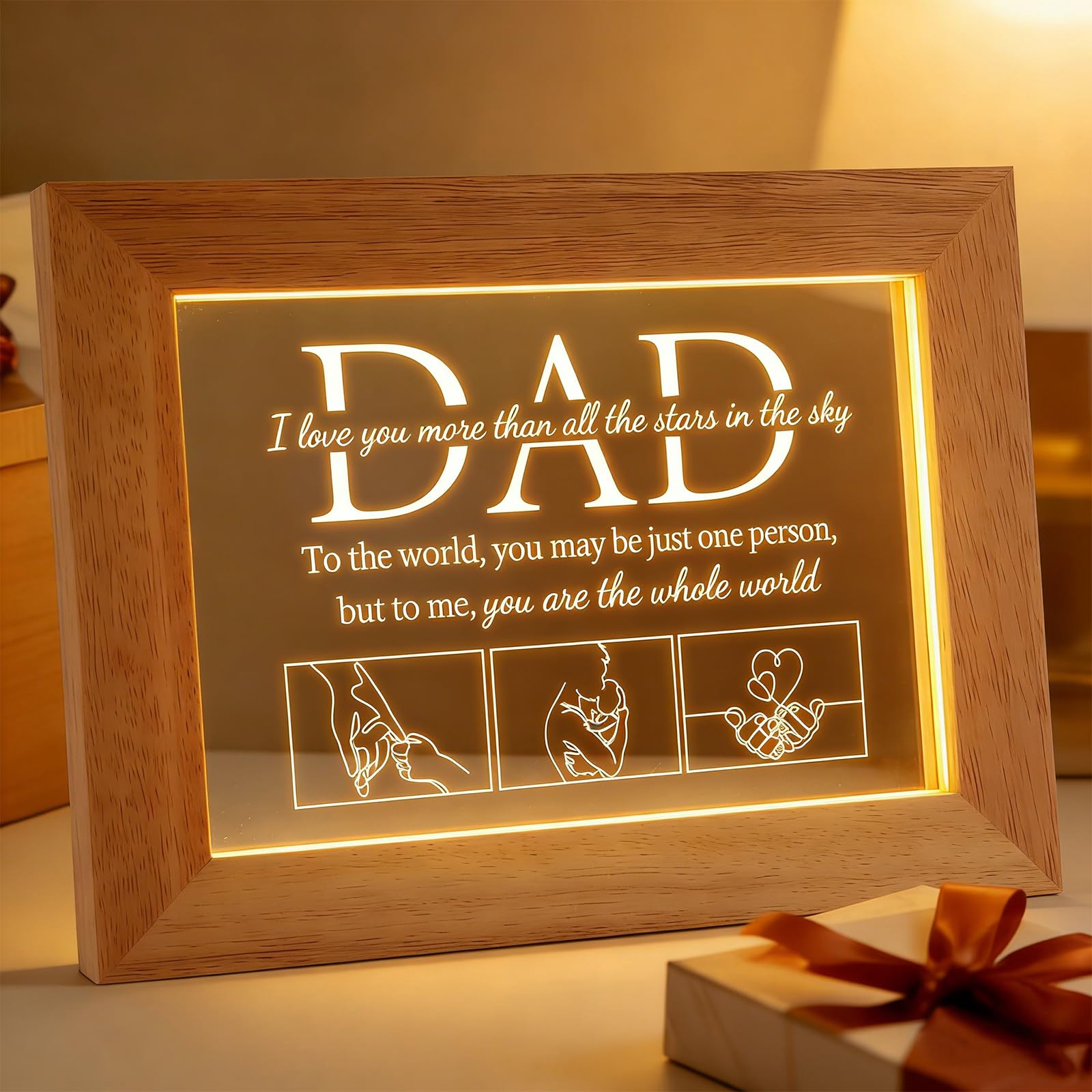 Fathers Day Dad Gifts, Dad Birthday Gifts from Daughter Son, Father's Day Present for Men Night Light Frame with Grateful Sayings for Daddy Gift for Birthday Presents,Sentimental Presents for Daddy