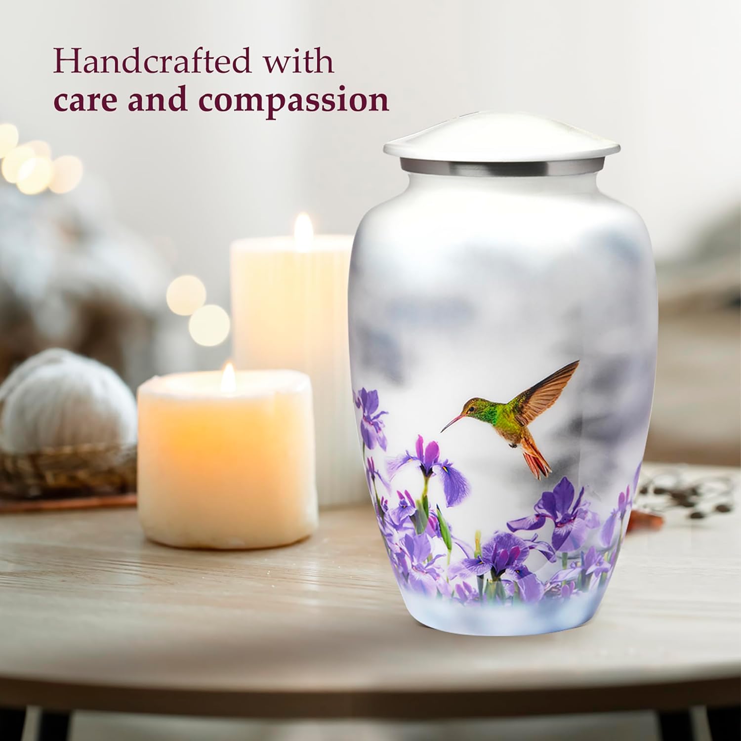 Trupoint Memorials Cremation Urns for Human Ashes Adult Female, Decorative Burial Urn for Men & Women – Large, White Hummingbird