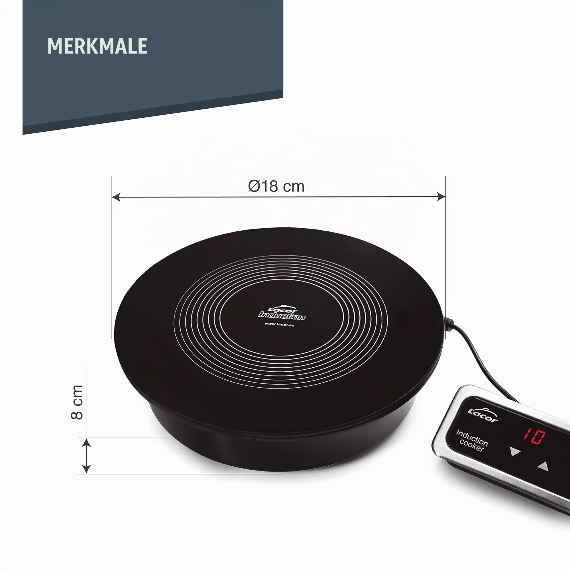 Lacor 69139 – Induktionsplatte für Chafing Dish (700W, Ø18 cm) mit Temperaturregler, Ideal für Buffets, Farbe Schwarz. | Langlebiges professionelles Werkzeug; entwickelt für optimale Leistung und schnelle Reinigung in der Spülmaschine