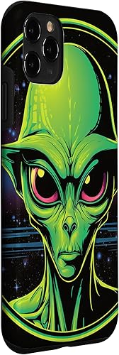 Vista 24 de iPhone 15 Pro Max Cute Green Alien Head UFO Space Face Alien Case