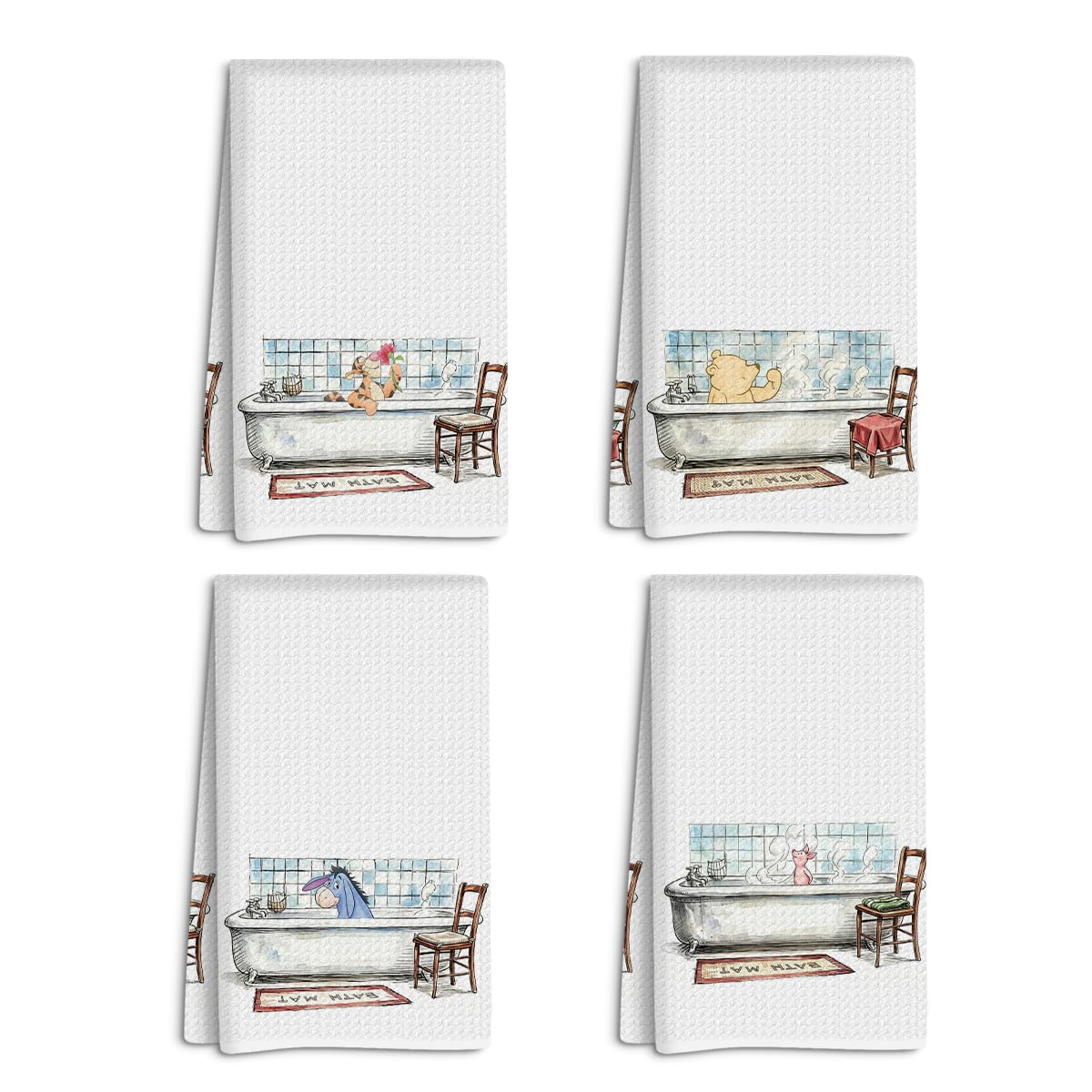 Classic Winnie Theme Bathroom Towels Set of 4 Cute