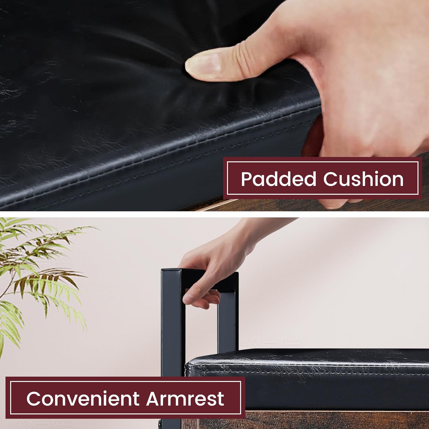 35" Wood Shoe Rack for Entryway, Shoe Bench with Storage and Padded Cushion Seat, Bench Organizer, Ideal for Foyer, Mudroom, Hallway, or Bedroom, Rustic Brown and Black