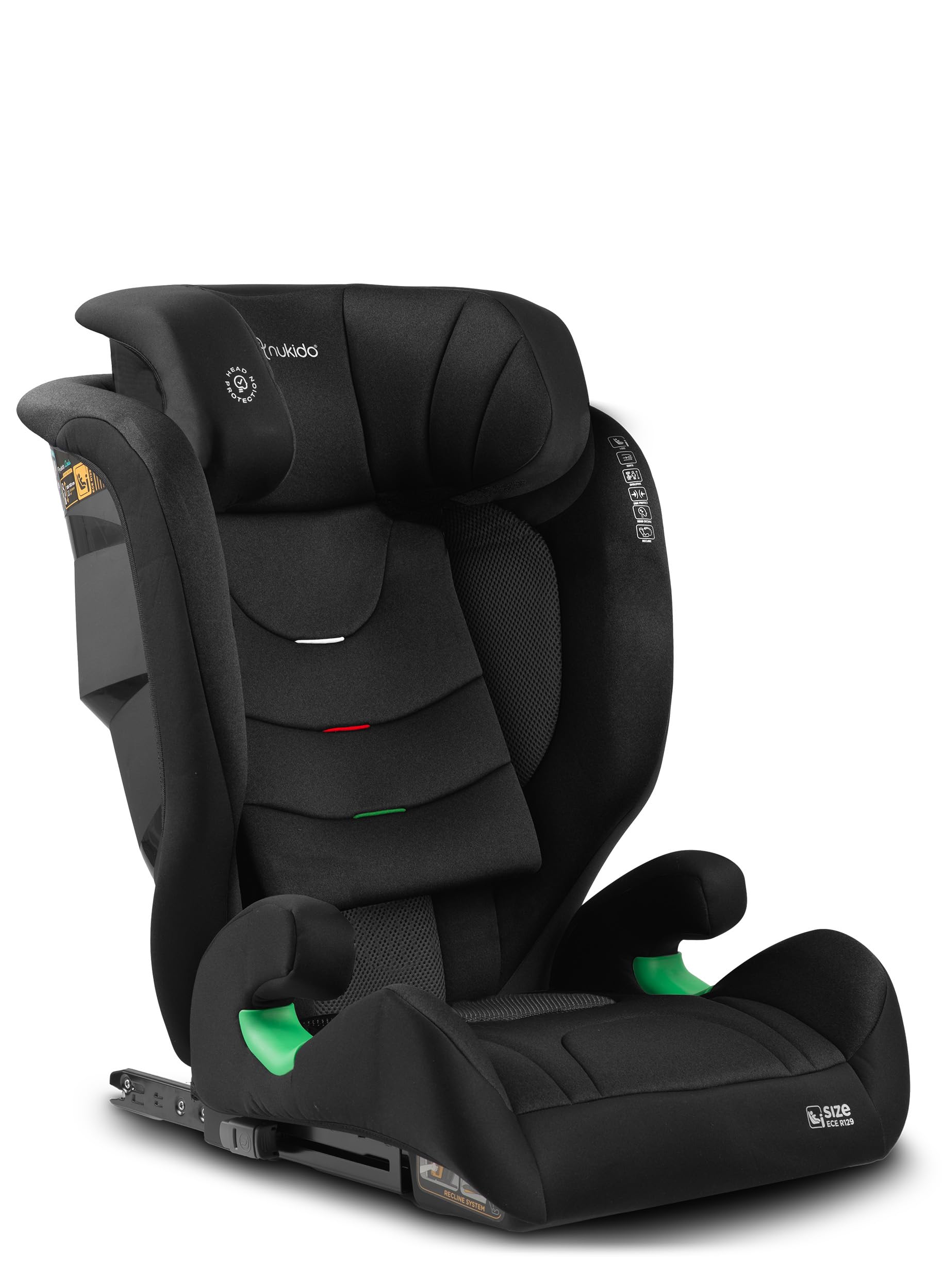 Nukido Kindersitz 15-36 kg Autositz Kinder Kinderautositz i-Size ISOFIX 4 Punkt Sicherheitsgurt 100 Bis 150 cm Einstellung Der Kopfstütze Abnehmbarer Bezug Waschbar 4 Bis 12 Jahre Schwarz
