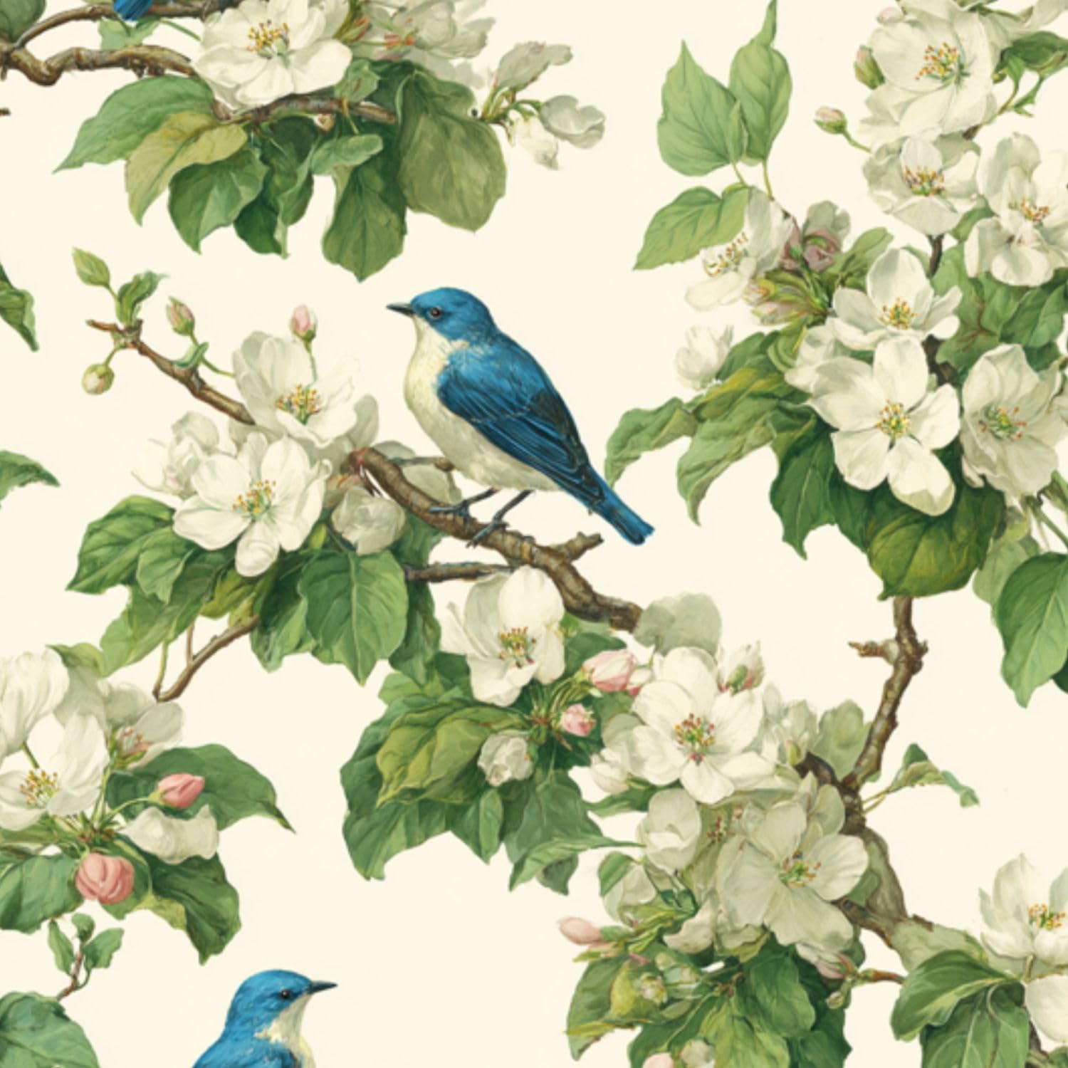 DERUINVAIO Self Adhesive Feature Removable Watercolor Botanical Birds Peel and Stick Vinyl Wallpaper Roll, Sticky Lining Paper for Bedroom, Living Room, Kitchen Walls