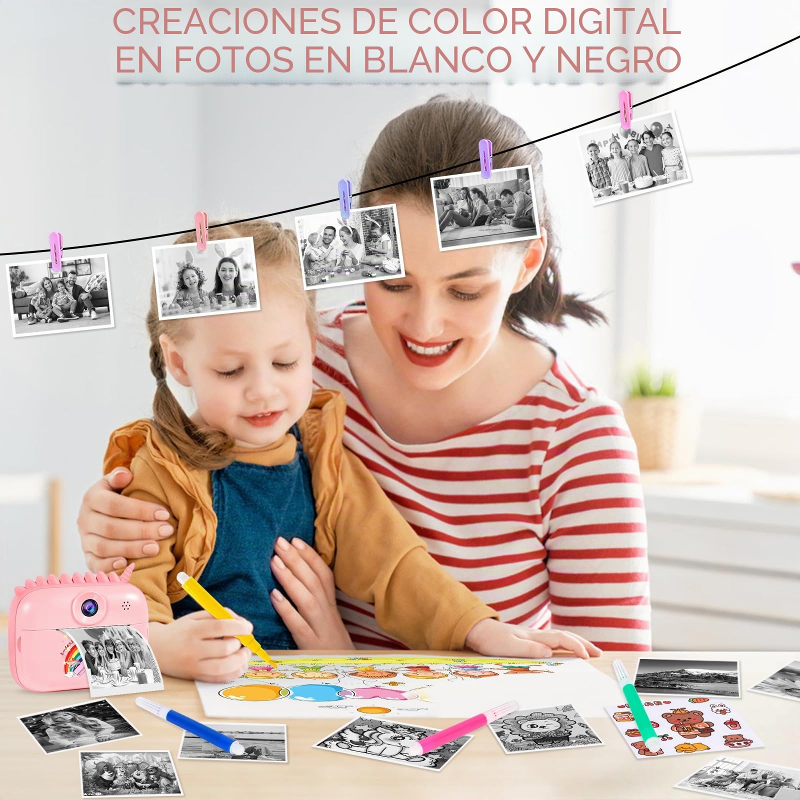 Camara Fotos Infantil Instantanea, 2.4" HD 1080P Cámara para Niños con Tarjeta SD de 32GB,Bolígrafos de Colores y Papel de Impresión,Regalos Juguete