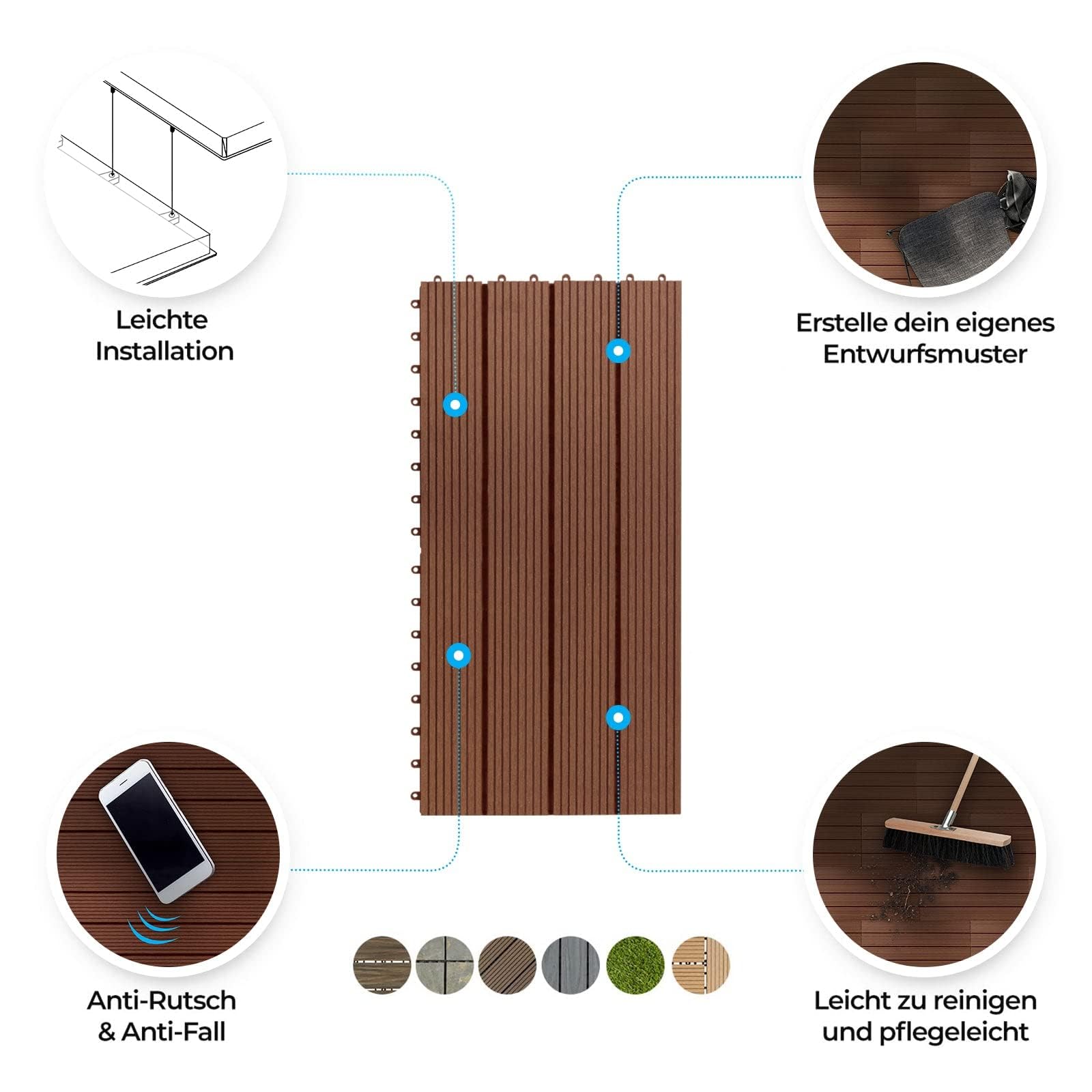 Floordirekt || Royal | Caillebotis Emboîtables | Qualité Supérieure Résistant aux intempéries | Idéales sol Extérieur, Terrasse, Balcon | 2m² | 60x30cm, Marron clair