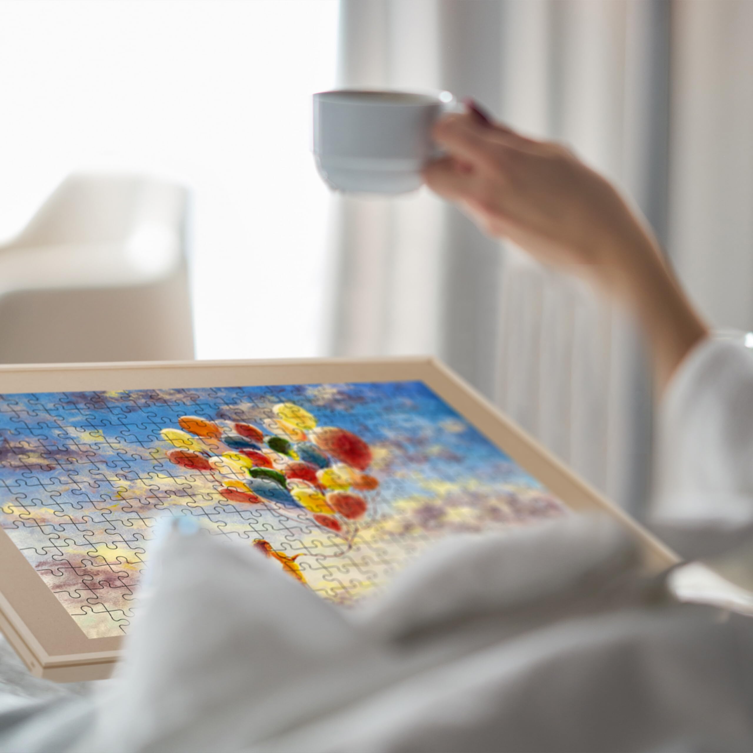 Relaxdays Tavola Porta Puzzle 1500 Pz., Vassoio Inclinabile e Rotante con 4 Cassetti, Tavolo da Gioco in Legno, Naturale
