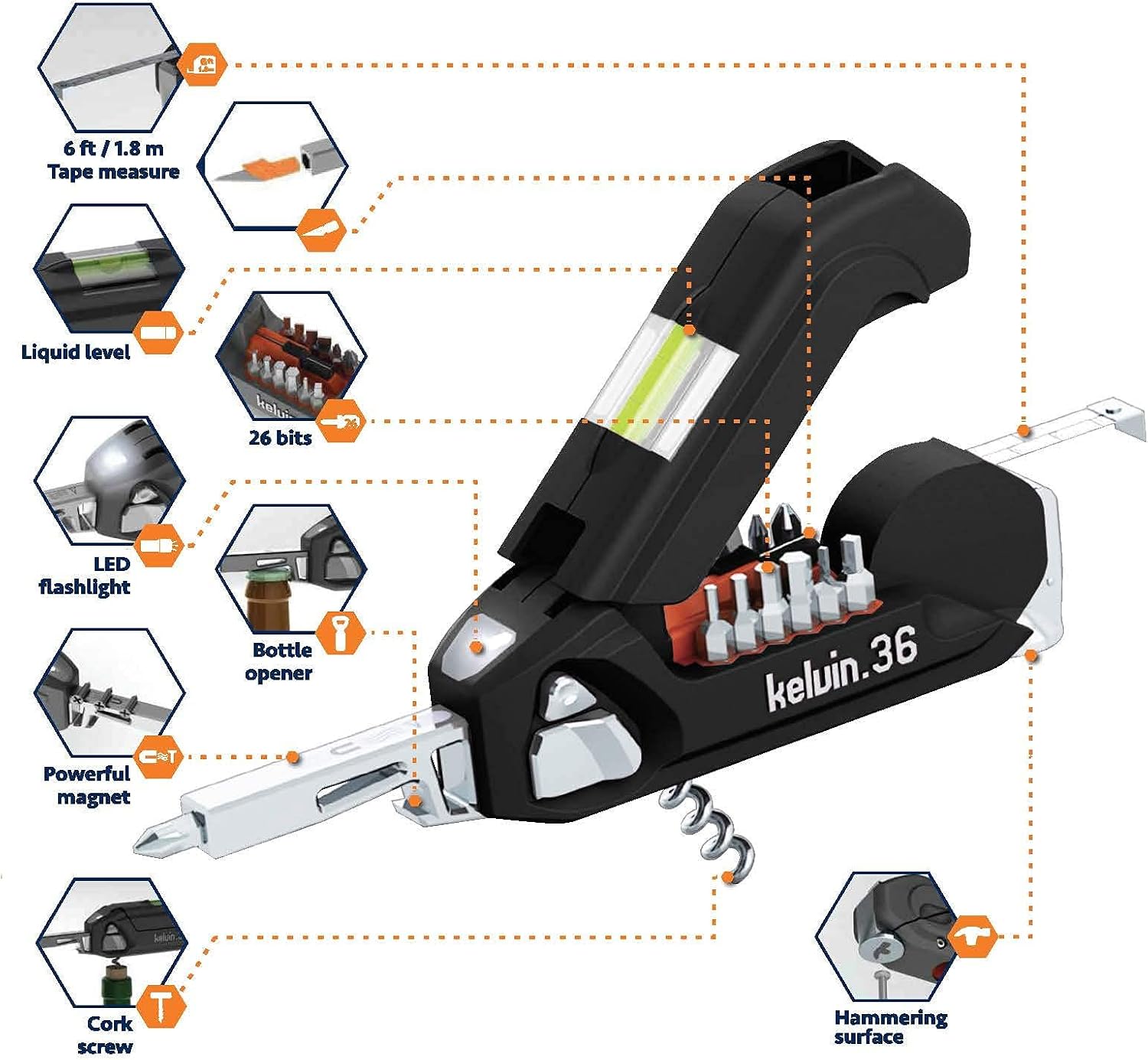 🔥 Hot Deals Kelvin Tools K-36 Multi-Tool Set, 36 Integrated Tools, 26 Bit Screwdriver Set, Tape Measure, Corkscrew (Black) 🛒 Crazy Deals Kelvin Tools K-36 Multi-Tool Set, 36 Integrated Tools, 26 Bit Screwdriver Set, Tape Measure, Corkscrew (Black)