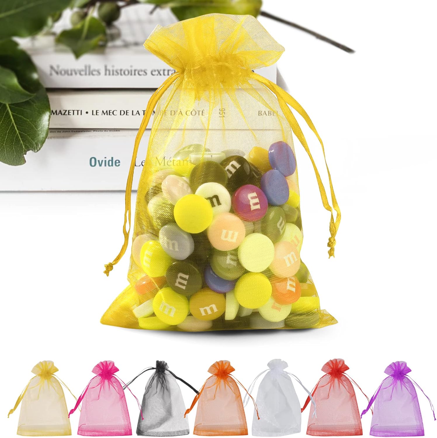 ANZNKU 50PCS Premium Gold Organza Bags 5x7 inches Mesh Bags