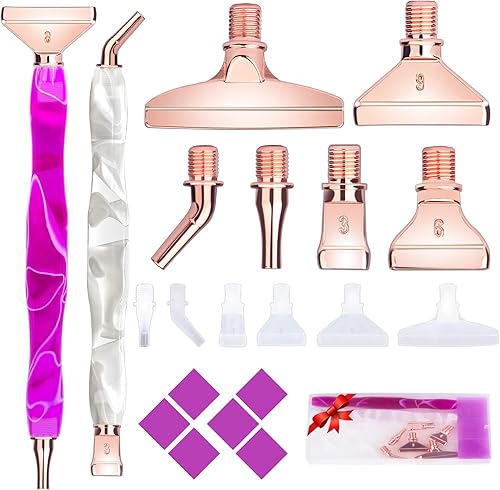 Volitaous 14 herramientas para bolígrafo de pintura de diamante, 6 puntas de acero inoxidable para accesorios de pintura de diamante, agarre cómodo,