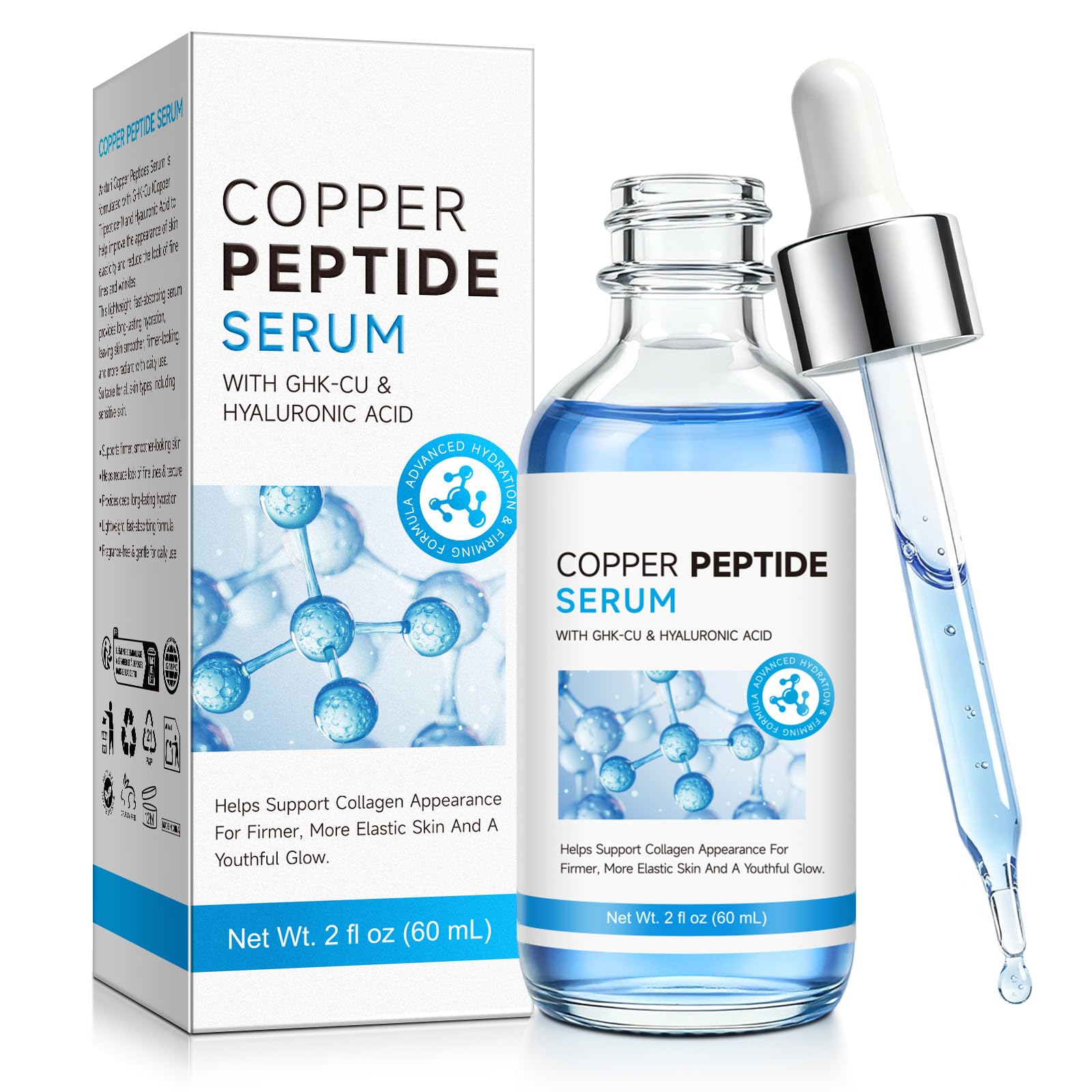Serum do twarzy z peptydem miedzi, 120 ml, przeciw starzeniu się skóry dla kobiet i mężczyzn, nawilżające serum peptydowe, ujędrniająca pielęgnacja skóry twarzy i szyi, przeciw zmarszczkom i drobnym
