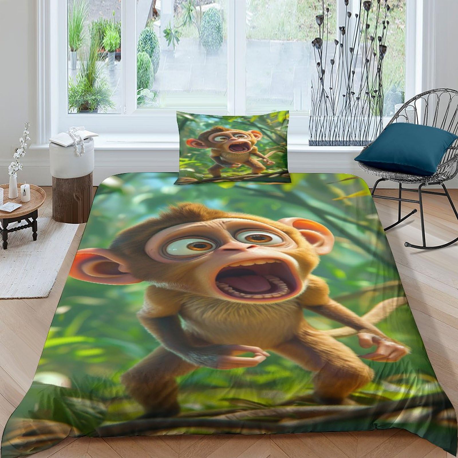 Nraopevvd Style-6 Monkey Duvet Cover Sets 3 Pcs Hotel Quality Quilt Cover Bed Sets Bed Covers With Pillowcases With Zipper Closure Hypoallergenic Soft Breathable Microfiber Single（135X200cm）