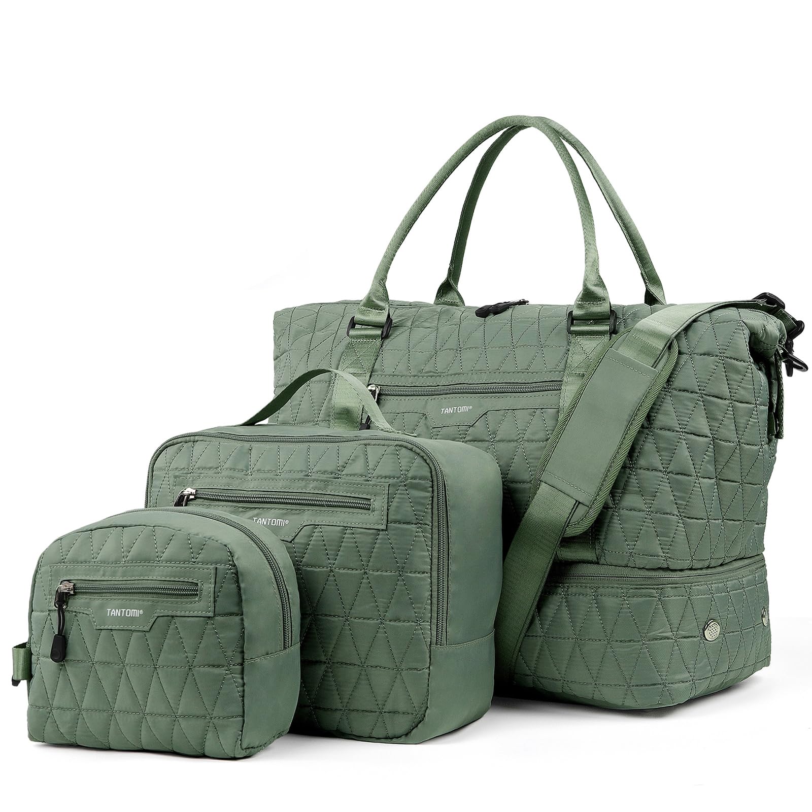 TANTOMI Bolsa de viaje para mujer grande, 3 juegos de bolsa de equipaje de mano para fin de semana, bolsa de viaje ligera con compartimento para zapatos, neceser de aseo, bolsa de clínica, bolsa de