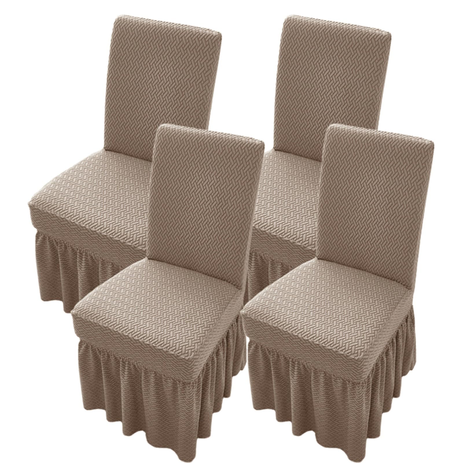 Stuhlhussen für Esszimmerstühle mit Langem Rock,Stuhlhussen für Esszimmer 2er-/4er-/6er-Set,Universelle rutschfeste Stuhlbezug für Küche Hochzeits Feier Bankett(Khaki,4 Set)