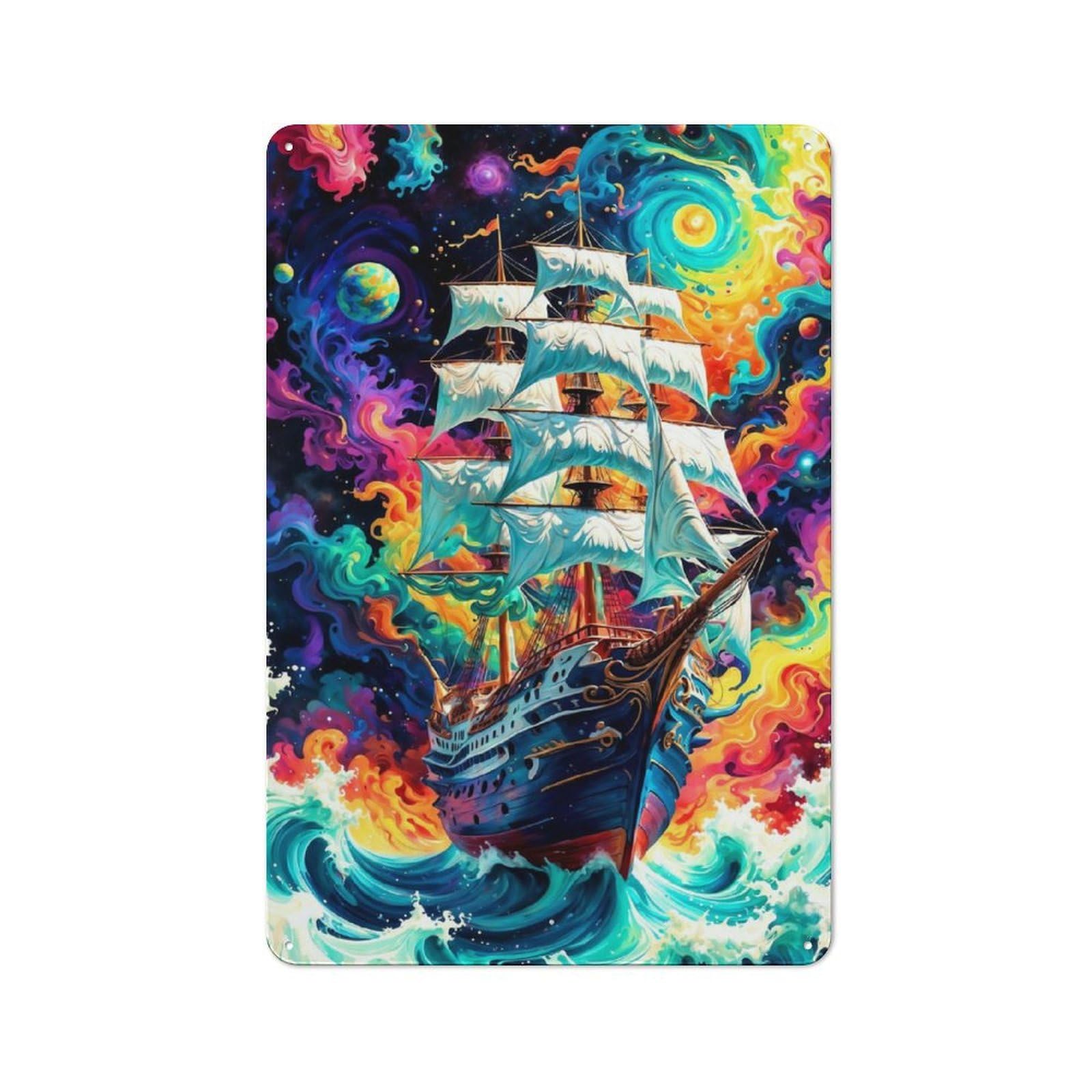 Junmoney Ghost Ship Retro Metal Wall Sign 30X20cm Featuring For Hallway Wall, For Garage, Workshop And Man Cave Decoration