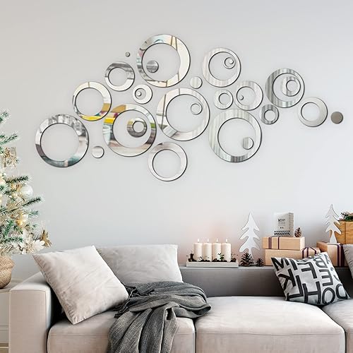 Miniatura 8 de Shappy 96 piezas de espejo circular, calcomanías de pared extraíbles para decoración de pared, calcomanías de espejo para sala de estar, dormitorio,