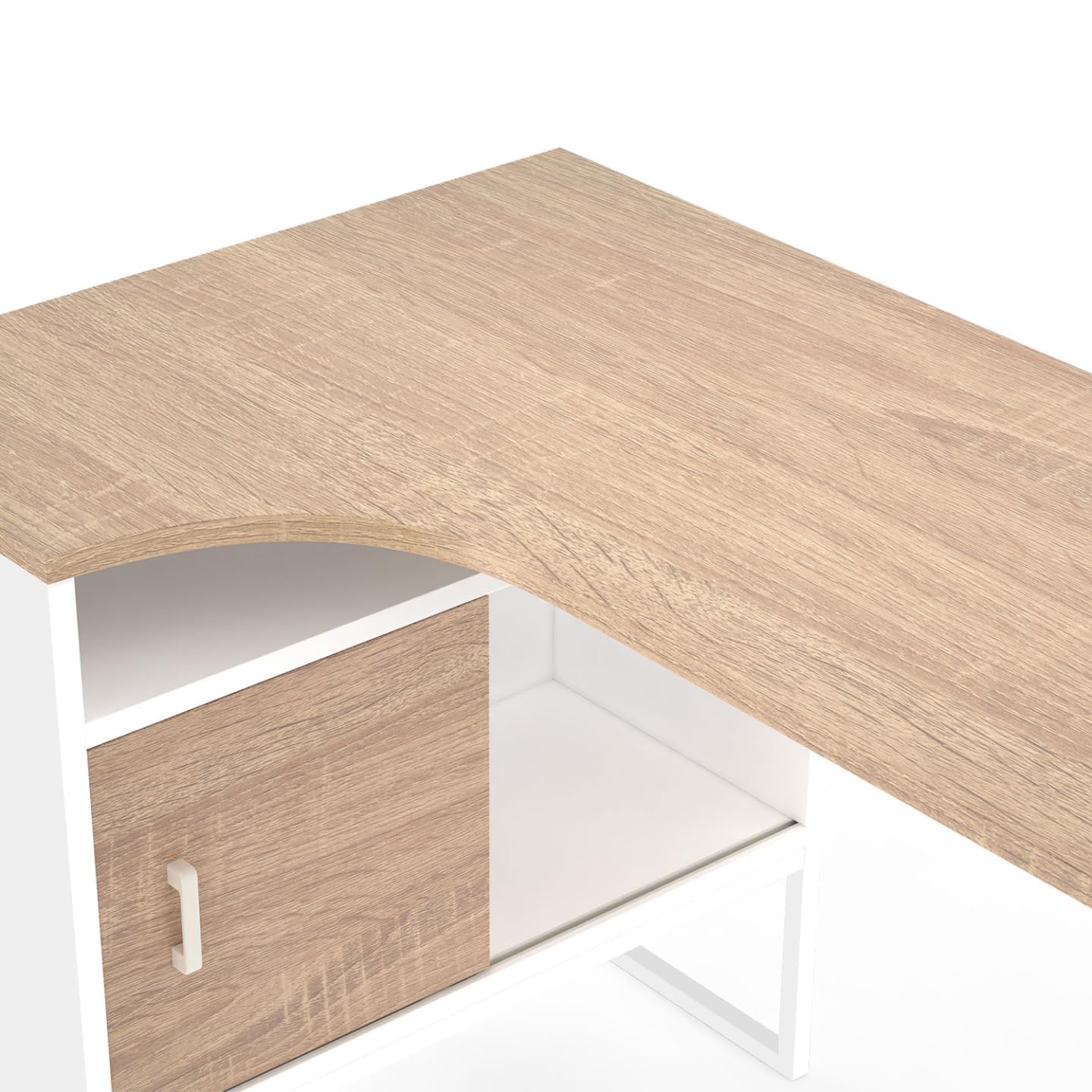 IDMarket - Escritorio de esquina Rob blanco y forma de haya nicho de almacenamiento y puerta de diseño industrial