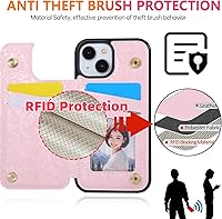 Vista 137 de UEEBAI Funda tipo cartera para iPhone 15 Pro Max con tarjetero, cubierta de cuero PU con soporte, bloqueo RFID, doble cierre magnético, relieve