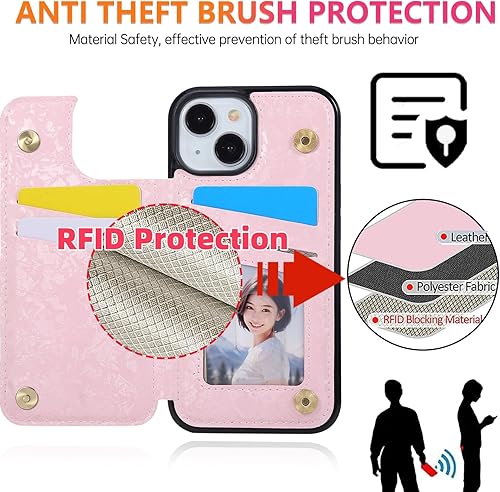 Miniatura 137 de UEEBAI Funda tipo cartera para iPhone 15 Pro Max con tarjetero, cubierta de cuero PU con soporte, bloqueo RFID, doble cierre magnético, relieve de